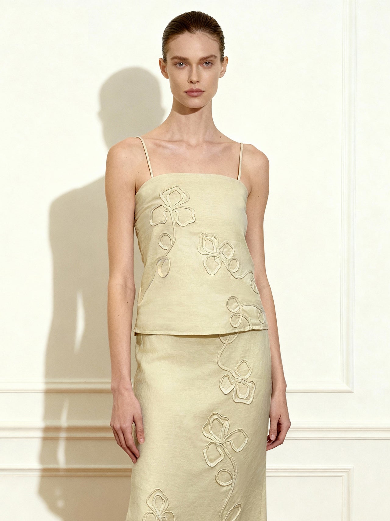 亞麻繩繡吊帶背心 - 原色