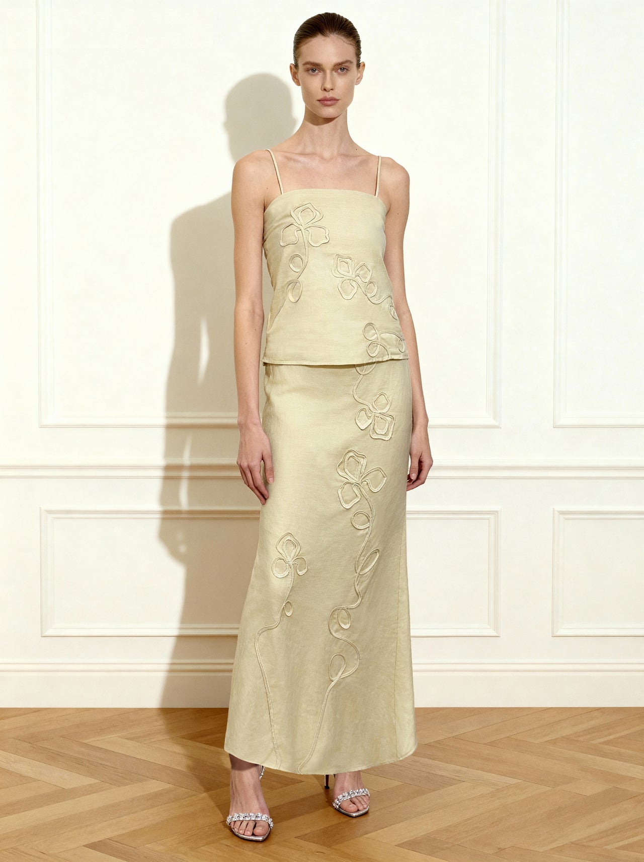 亞麻繩繡吊帶背心 - 原色