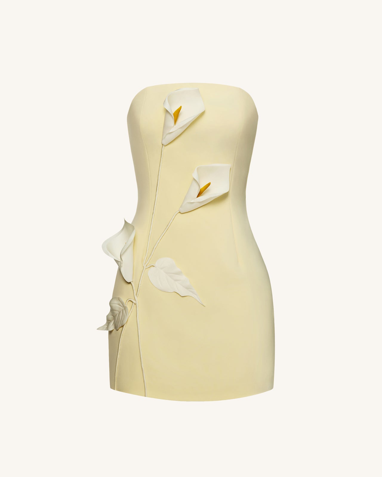 露肩花卉貼花連身裙 - 黃色