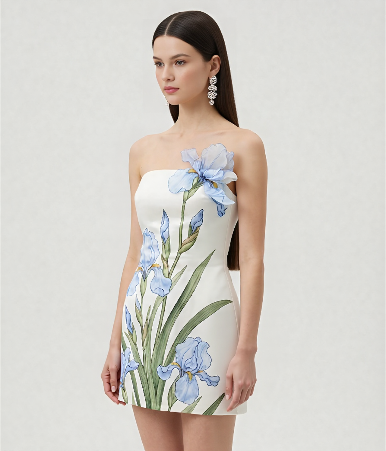 碎花圖案迷你裙 - 白色