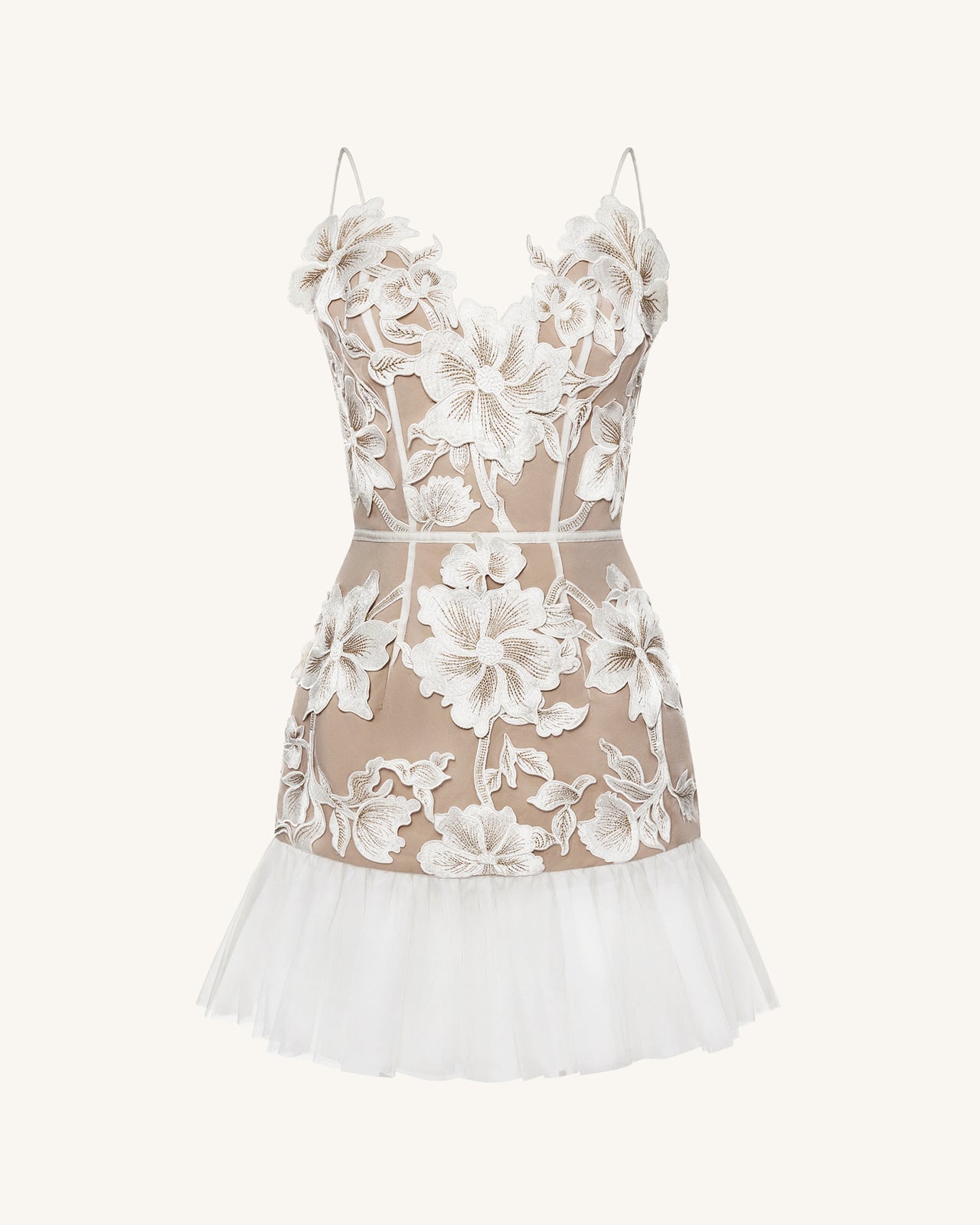 花卉吊帶迷你連身裙 - 白色