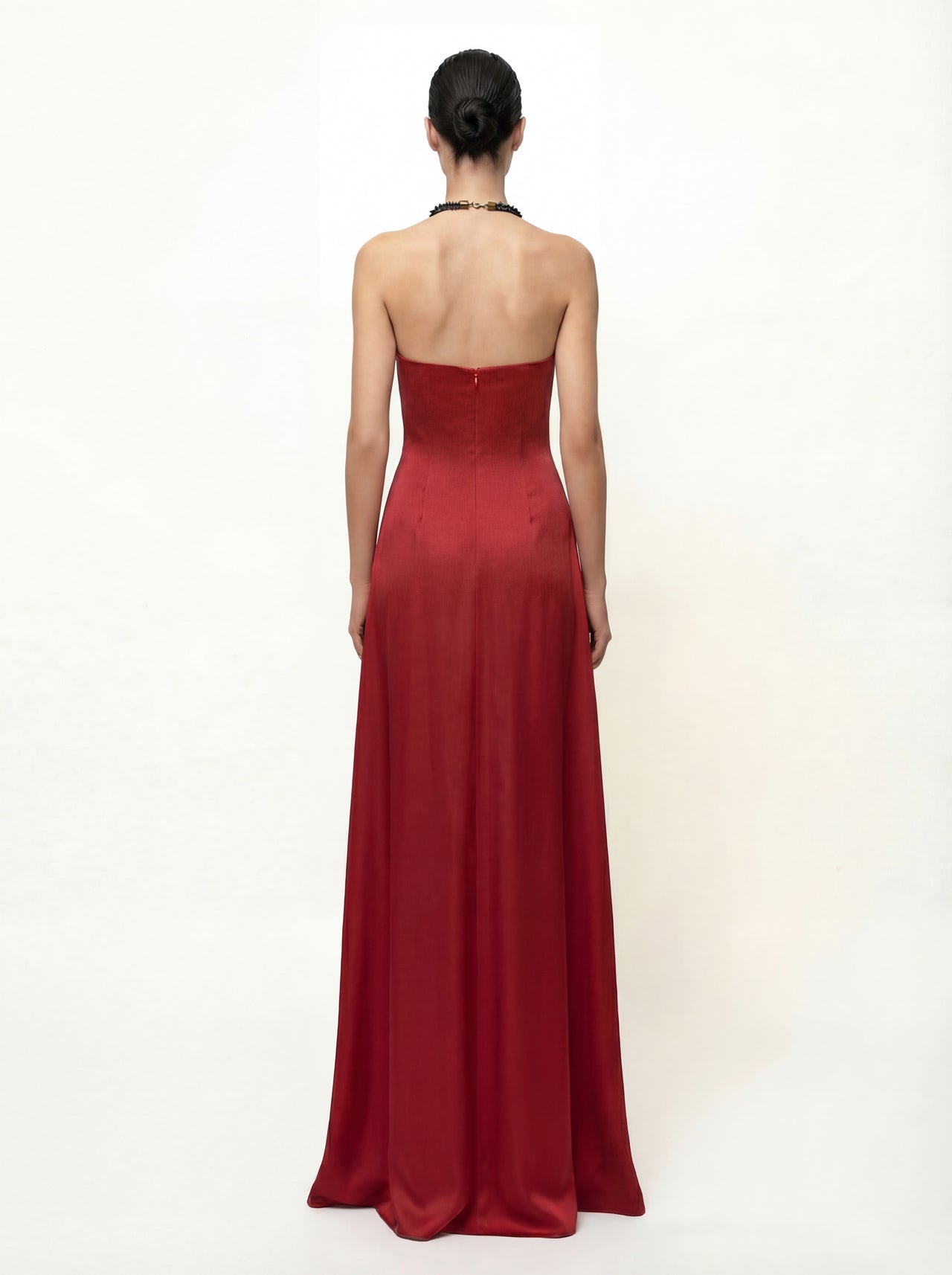 Iris 花卉印花掛頸落地長連身裙 - 紅寶石色