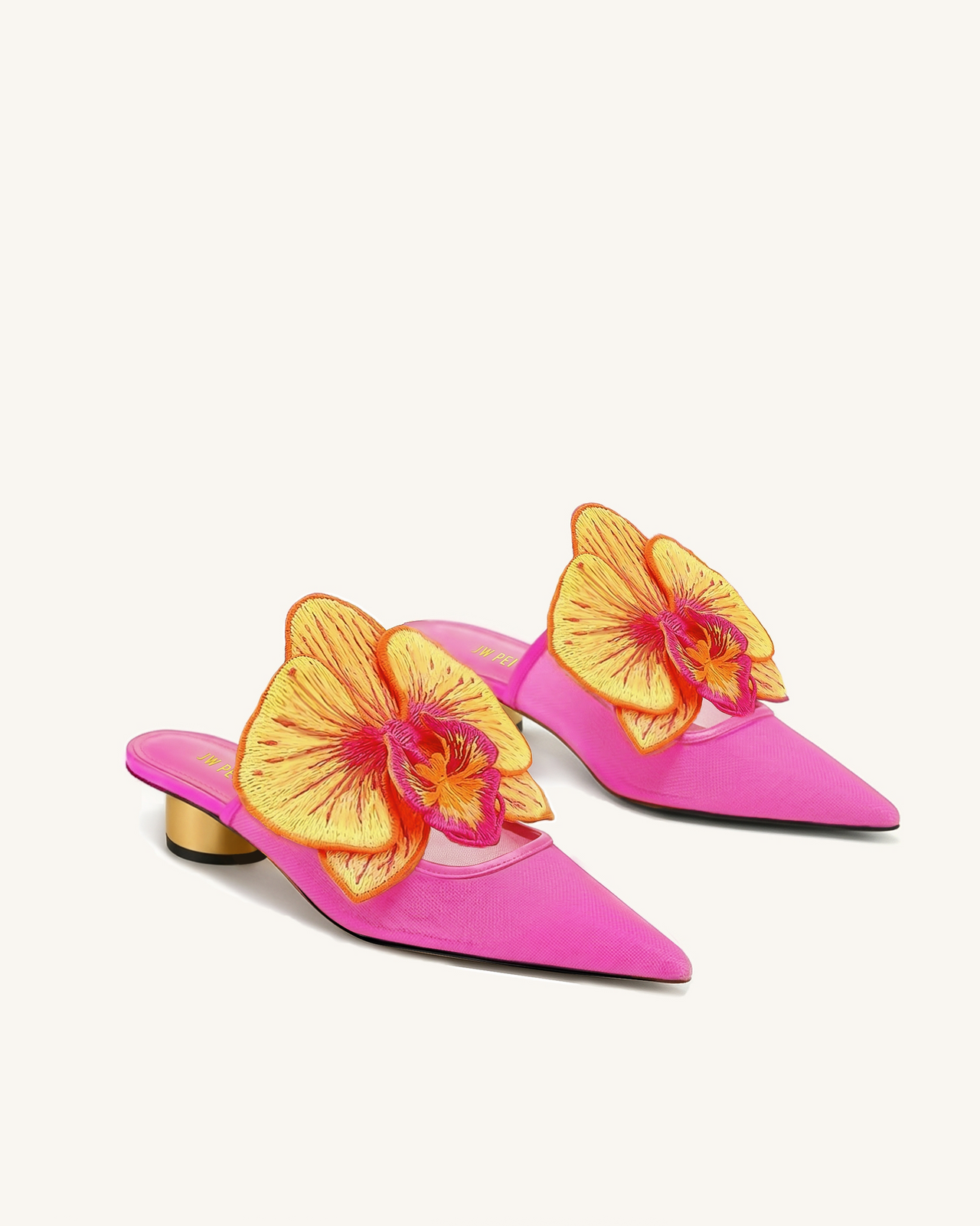 Helena 刺繡裝飾鏤空穆勒鞋 - 玫瑰紅色