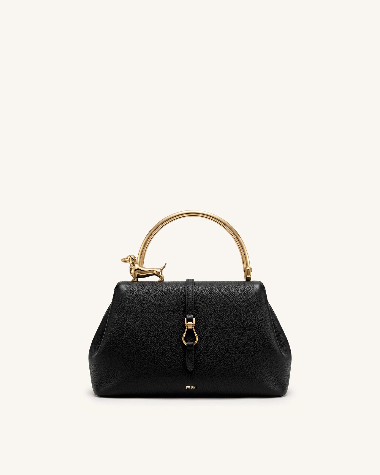 Bruna 臘腸狗金屬手柄手挽袋 - 黑色