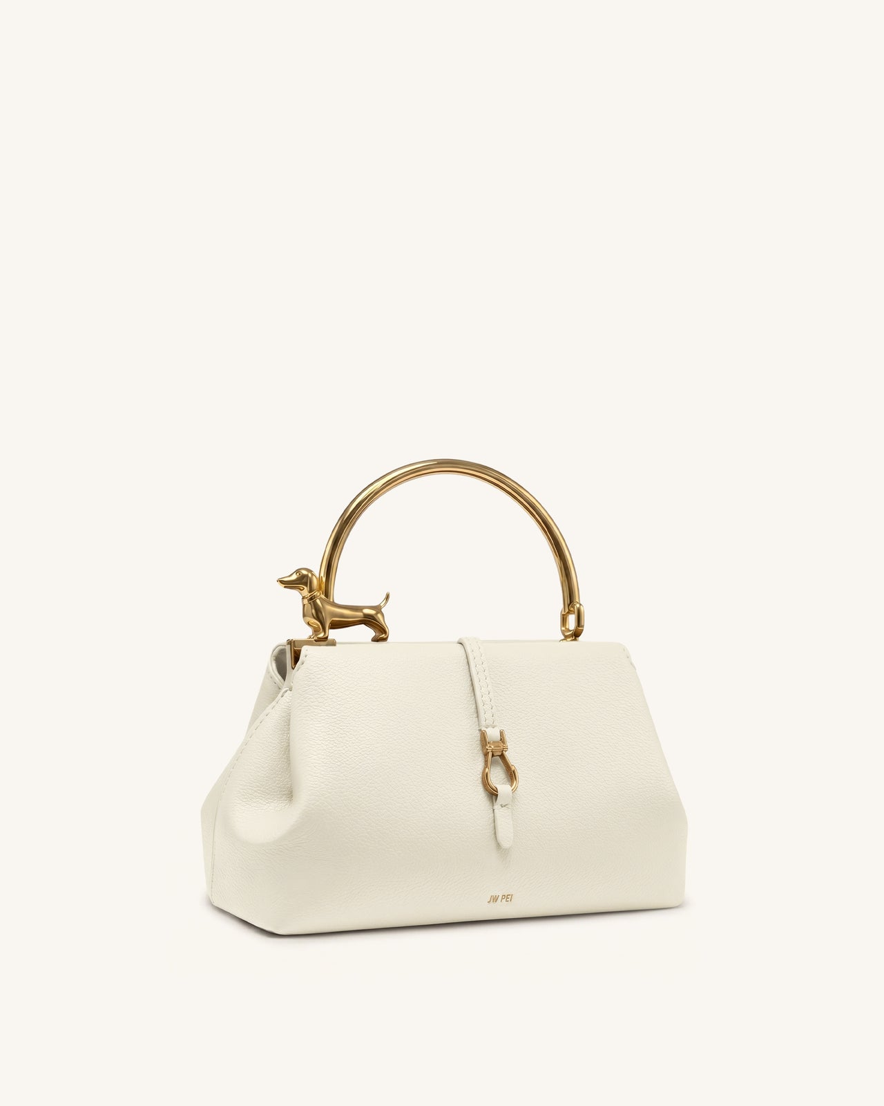 Bruna 臘腸狗金屬手柄手挽袋 - 白色