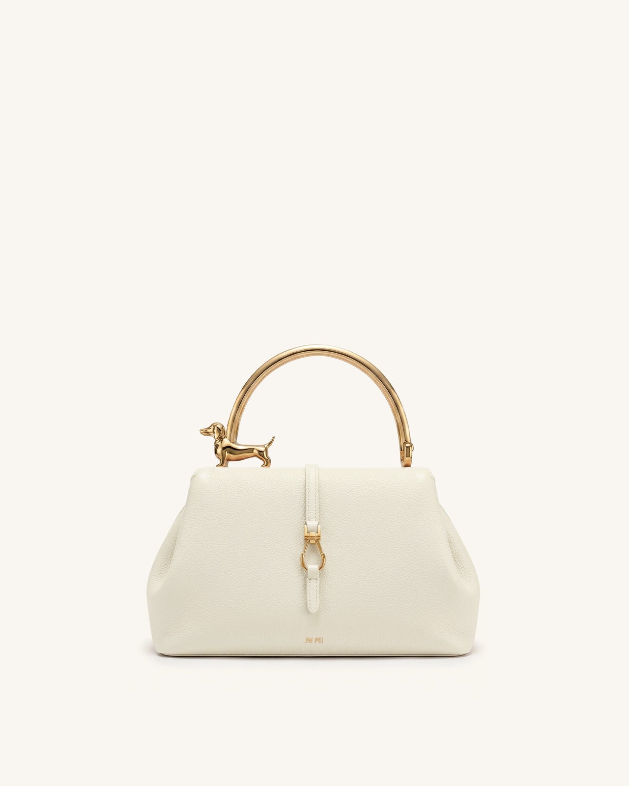 Bruna 臘腸狗金屬手柄手挽袋 - 白色