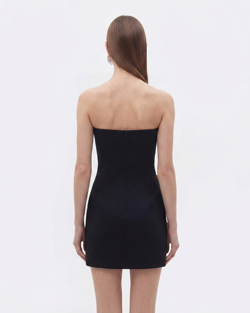 露肩花卉貼花連身裙 - 黑色