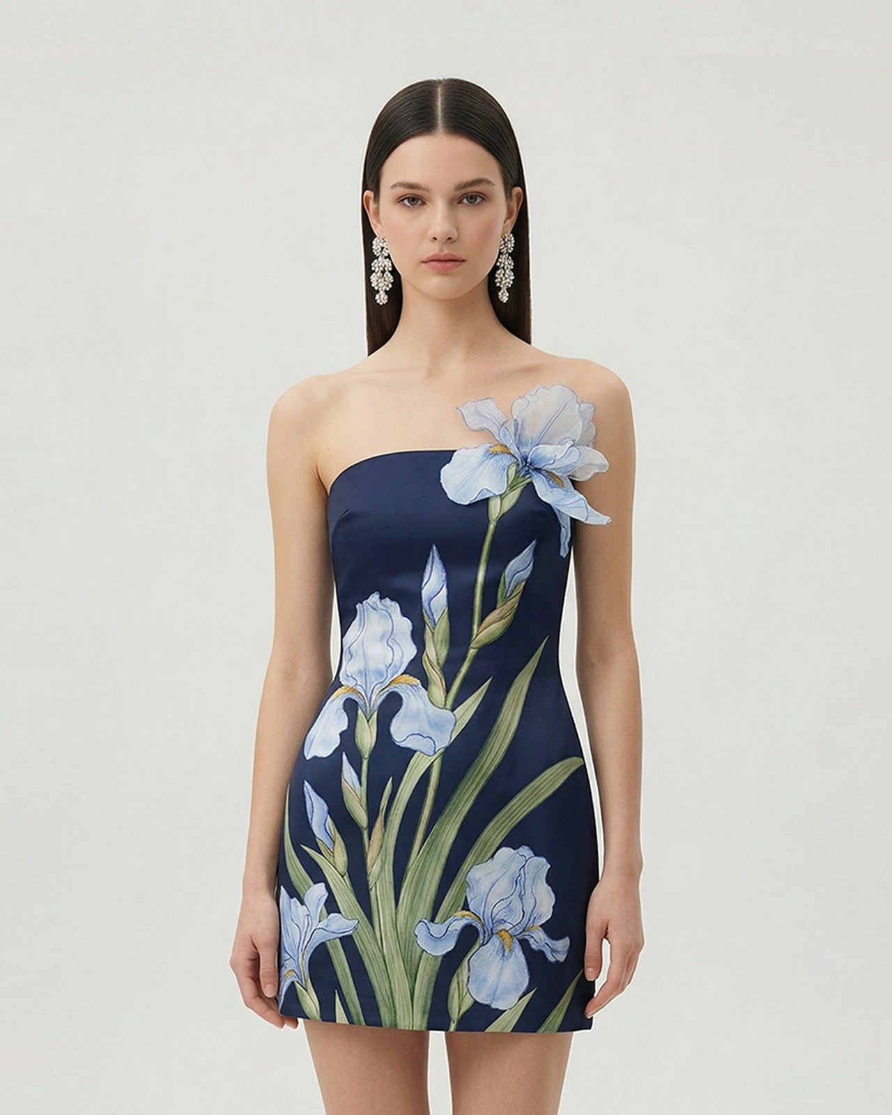 印花連身短裙 - 深藍色