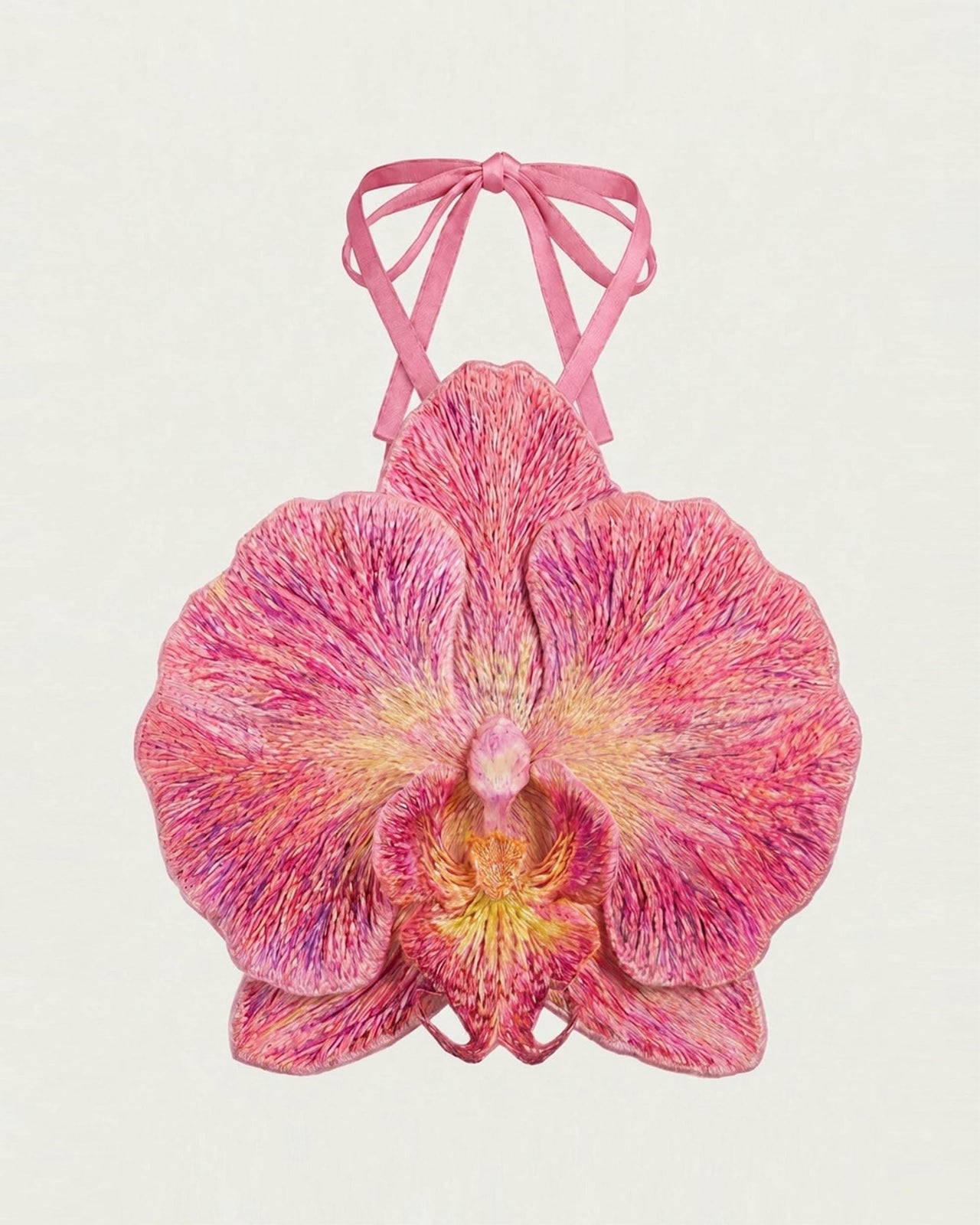 3D 蘭花掛頸短款上衣 - 粉紅色