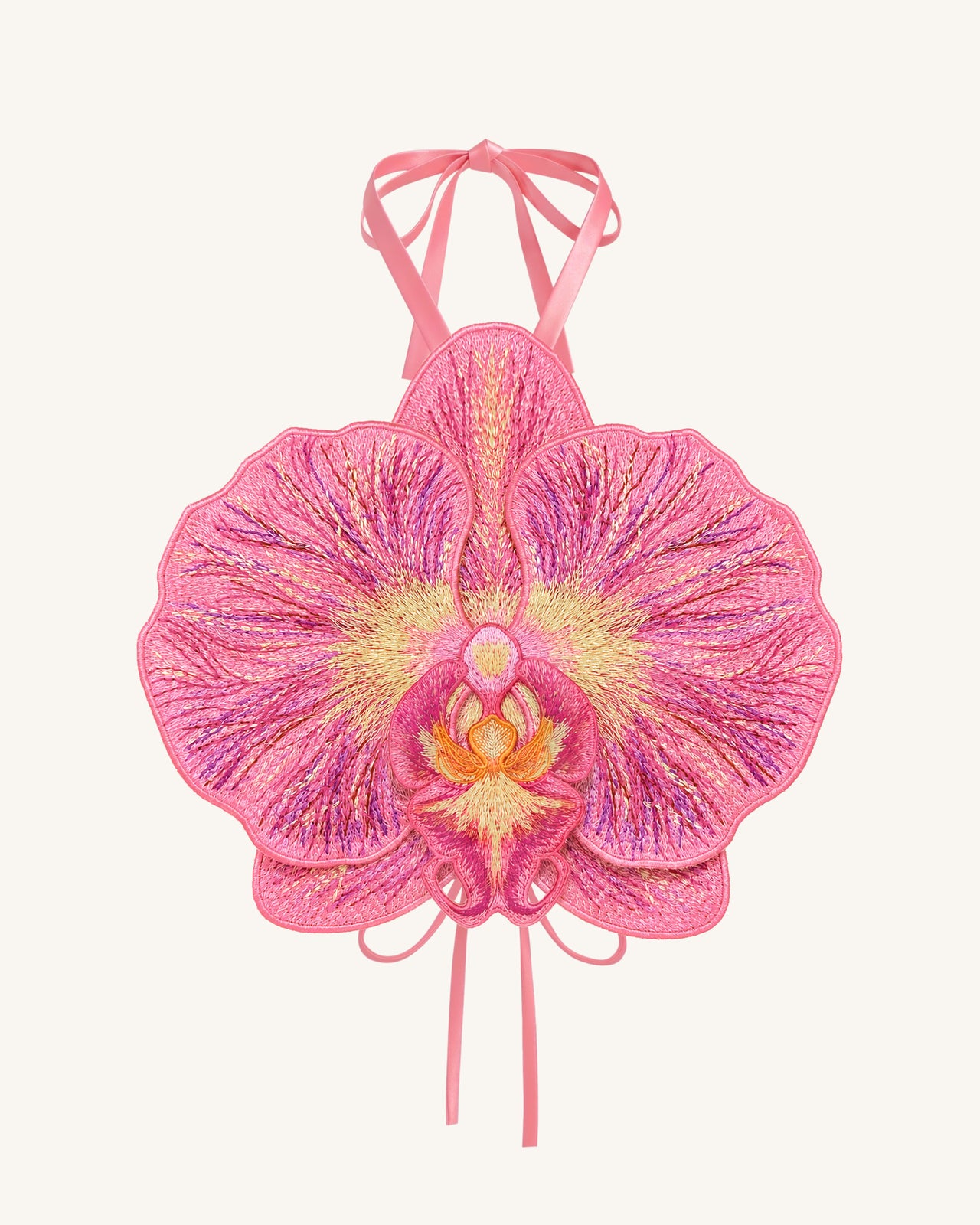 3D 蘭花掛頸短款上衣 - 粉紅色