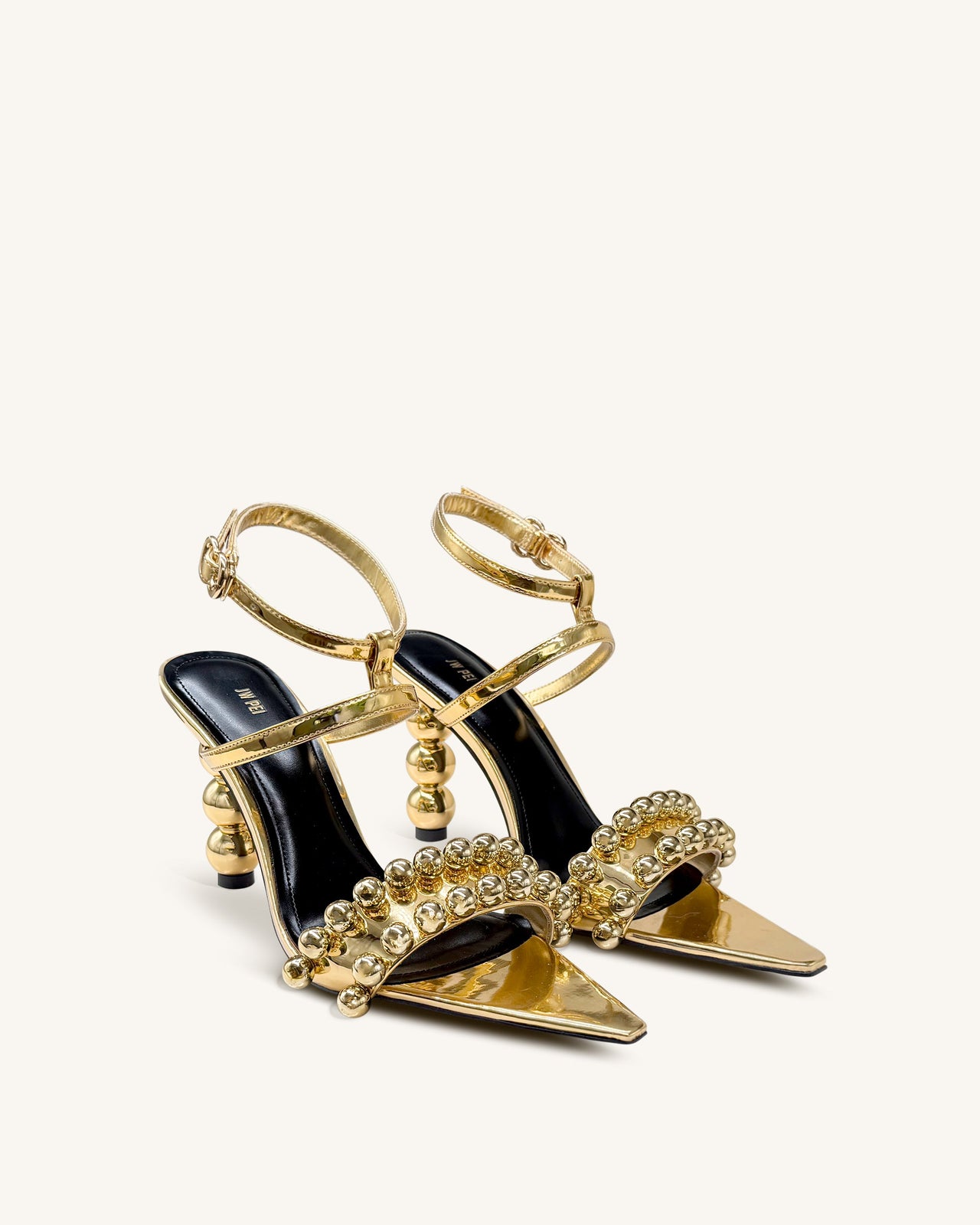 Mia 珠飾綁帶高踭鞋-金色