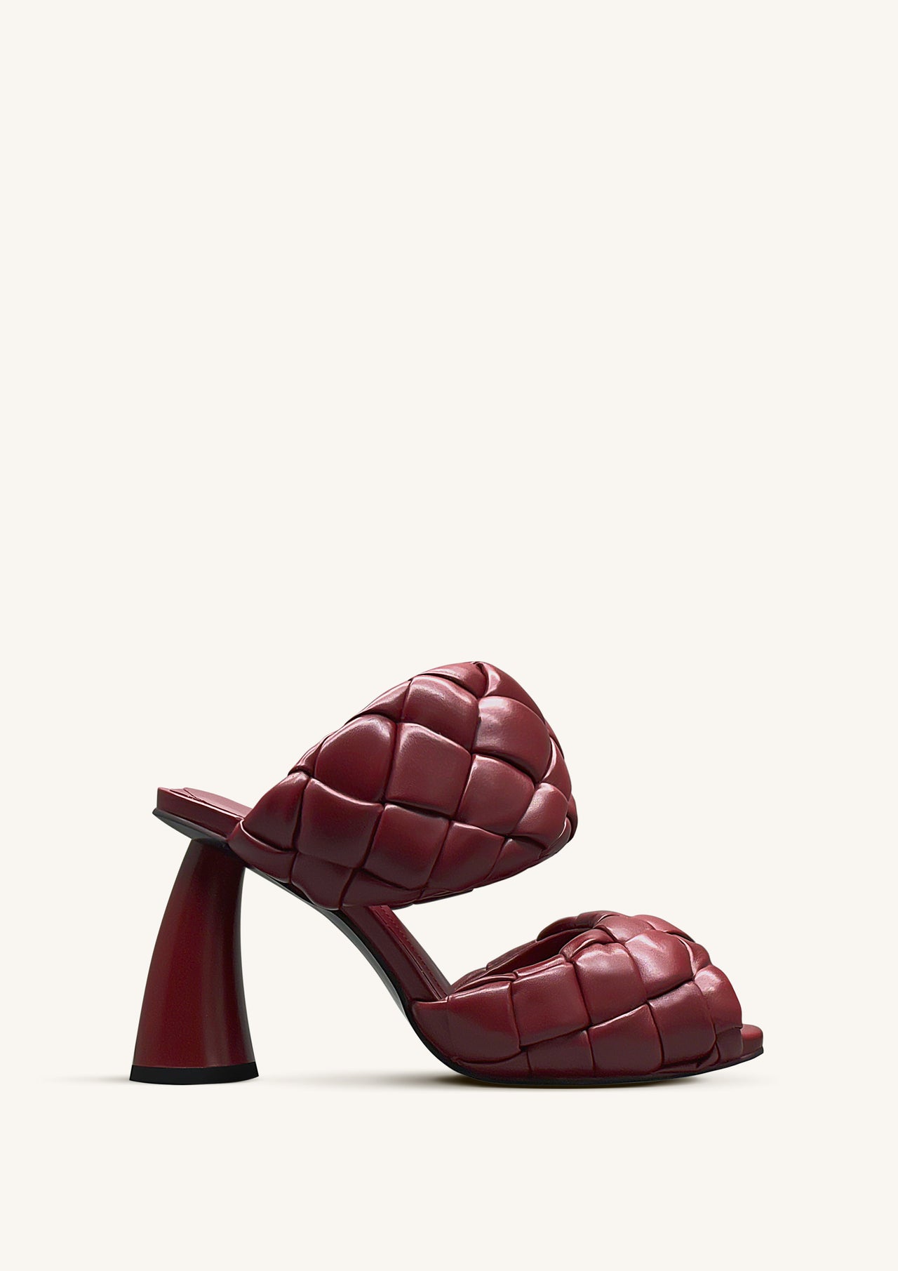 Lillian 編織皮革高踭穆勒鞋-酒紅色