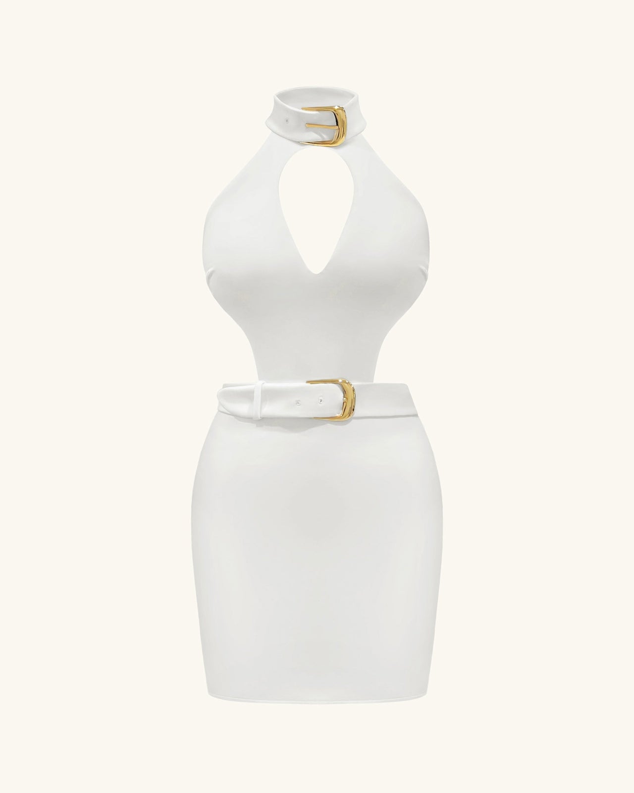 Gabriella 綁帶鏤空露背迷你連身裙-象牙白