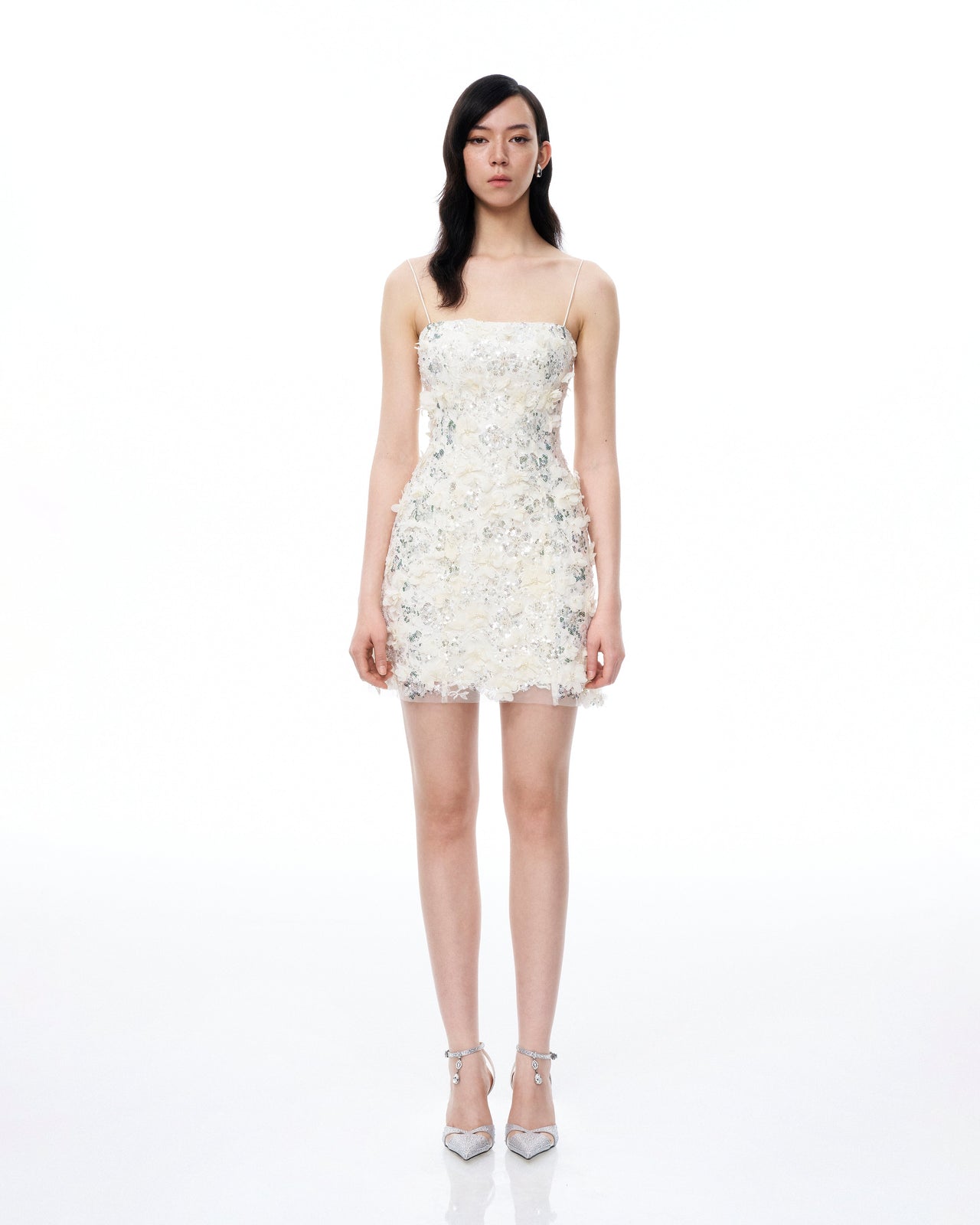 Lysandra 3D 立體花花閃片迷你裙-白色