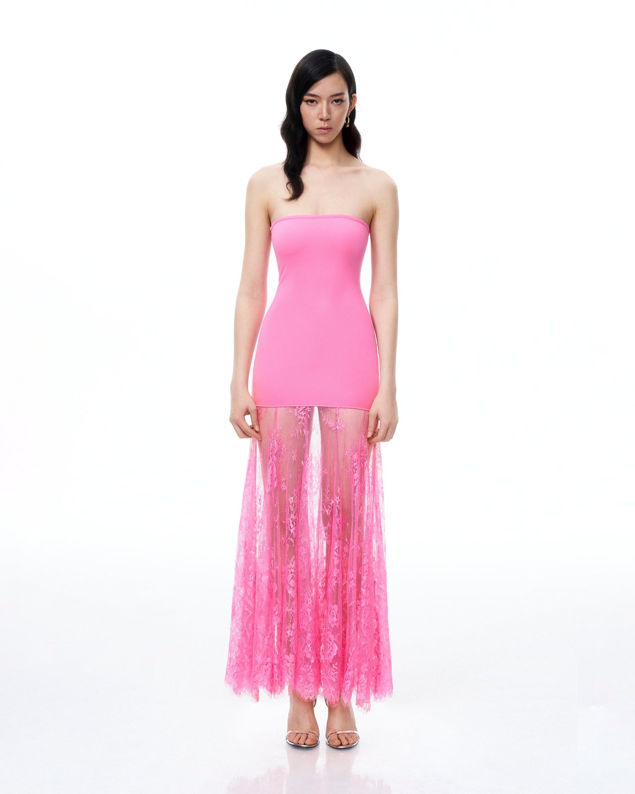 Evadne 花卉蕾絲連身裙-粉紅色