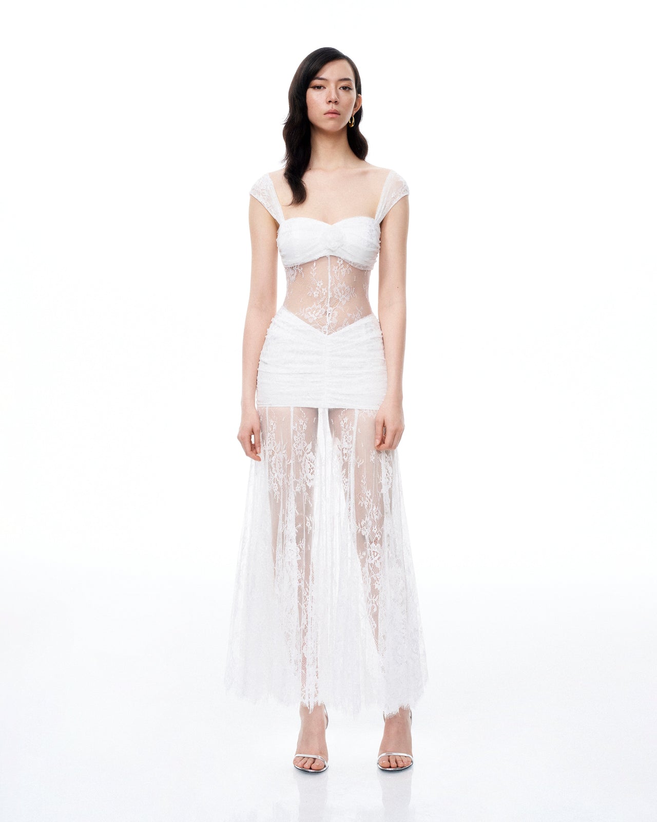 Fiorentina 3D 花卉蕾絲連身裙-白色