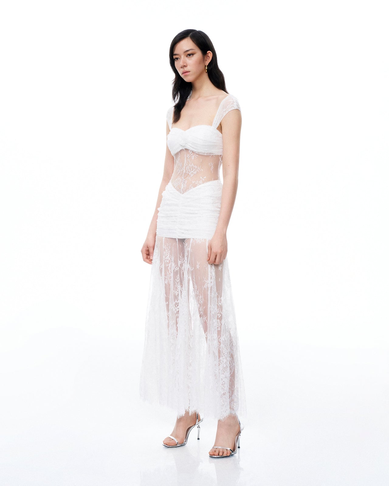 Fiorentina 3D 花卉蕾絲連身裙-白色