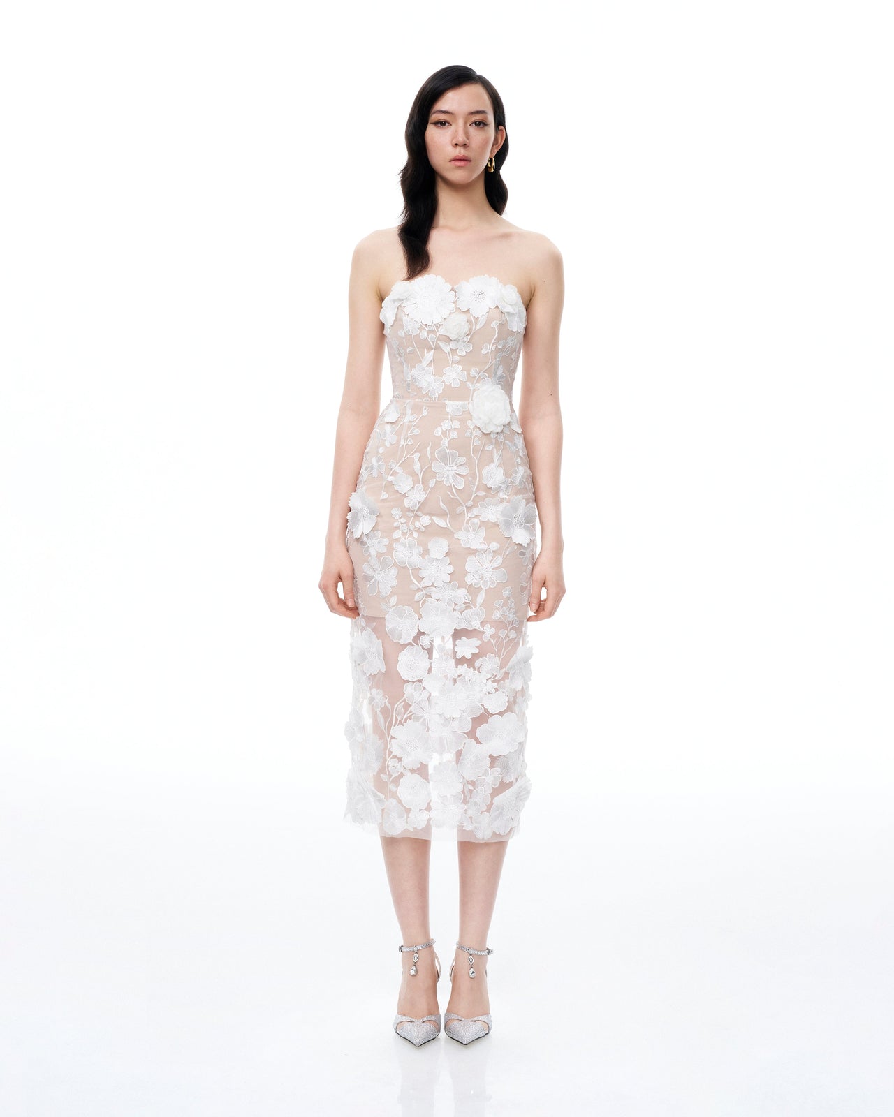 Lysandra 3D立體花卉刺繡長裙 - 白色