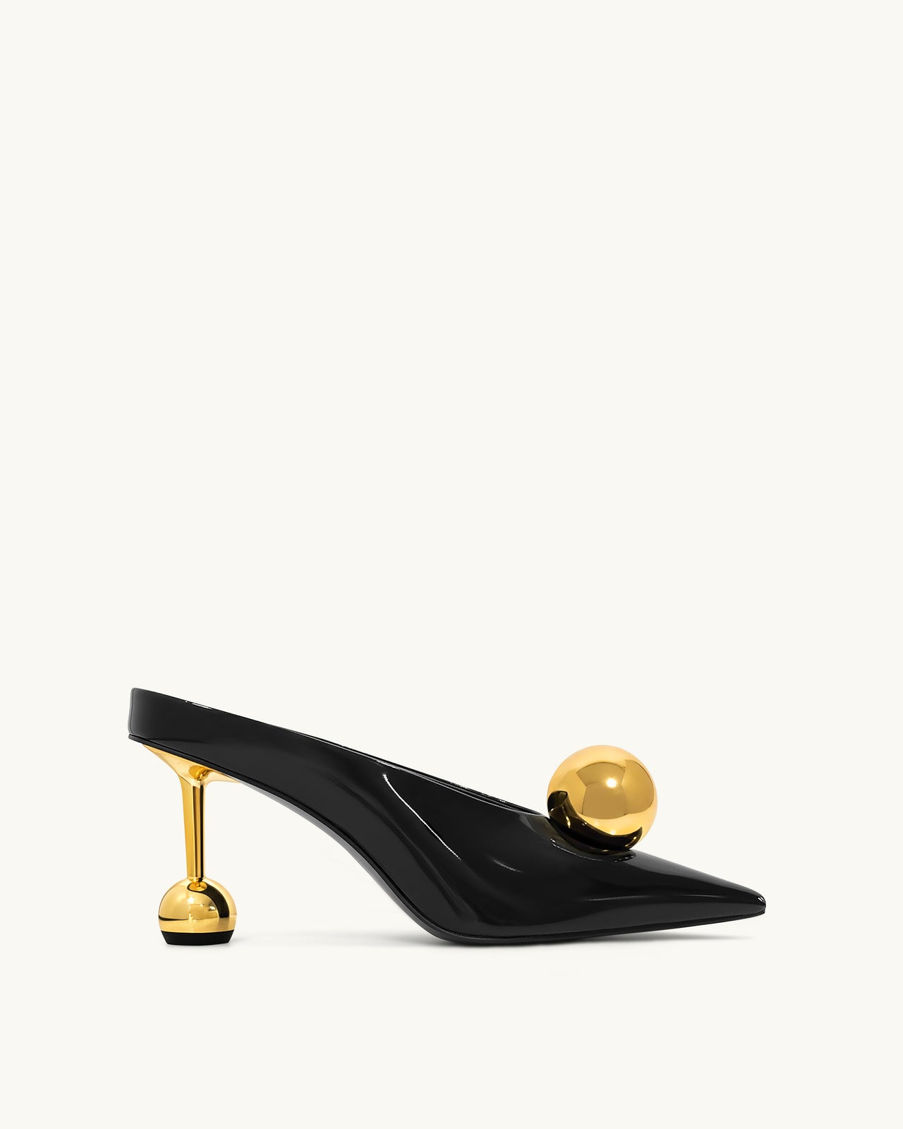 Sofia 斜切鞋面高跟穆勒鞋 - 黑金色