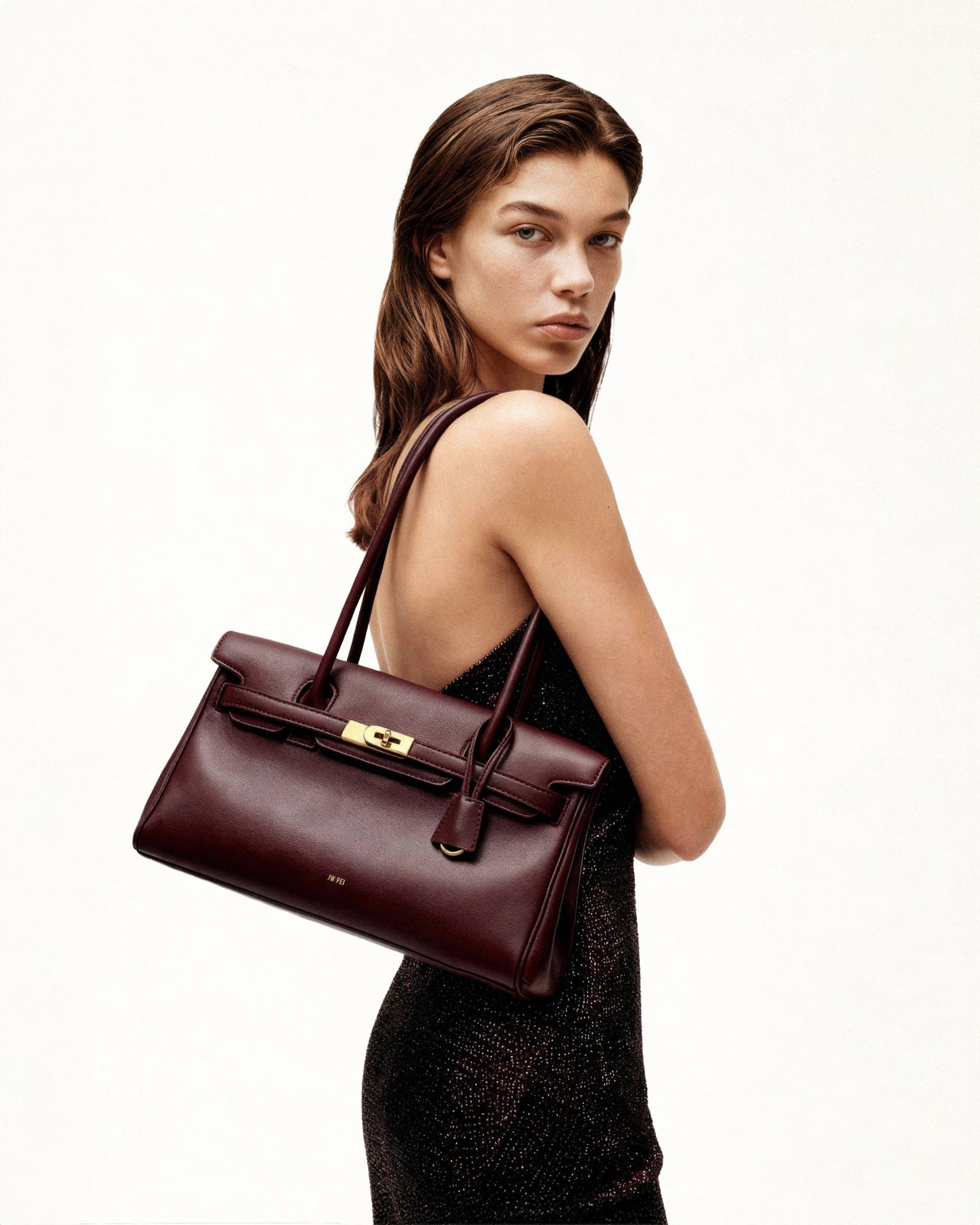 Yara 肩背袋 - 深酒紅色