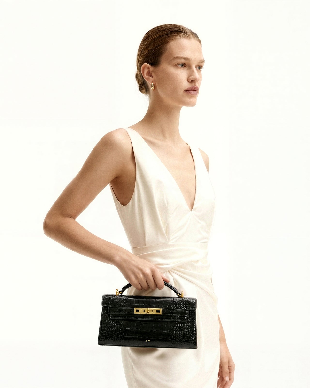 Noor 上手柄袋 - 黑色鱷魚紋