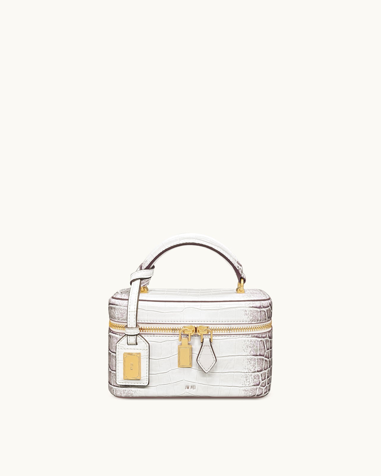 Cleo 盒形手挽袋 - 白色鱷魚紋