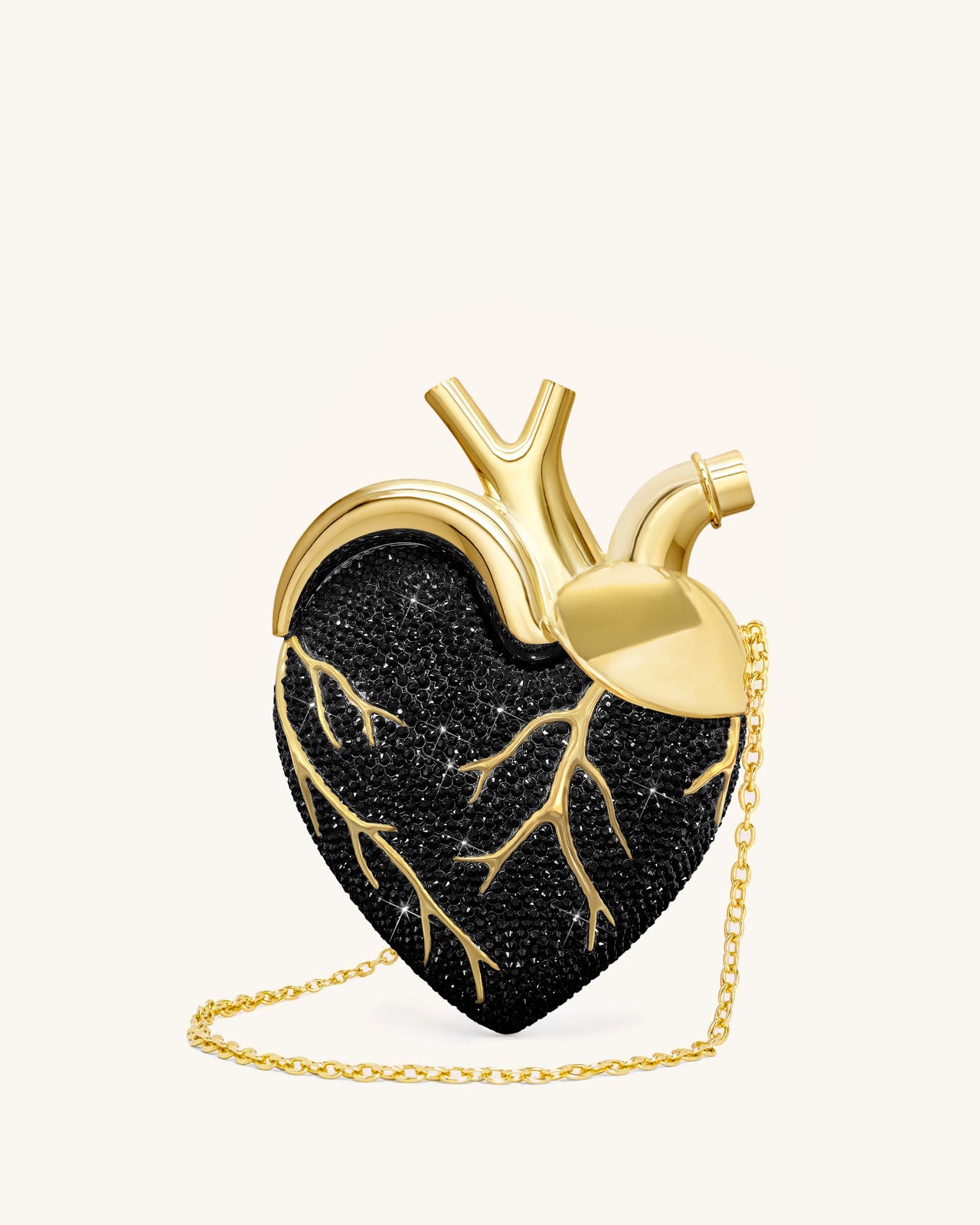 Maren 人造水晶心型包-黑金色