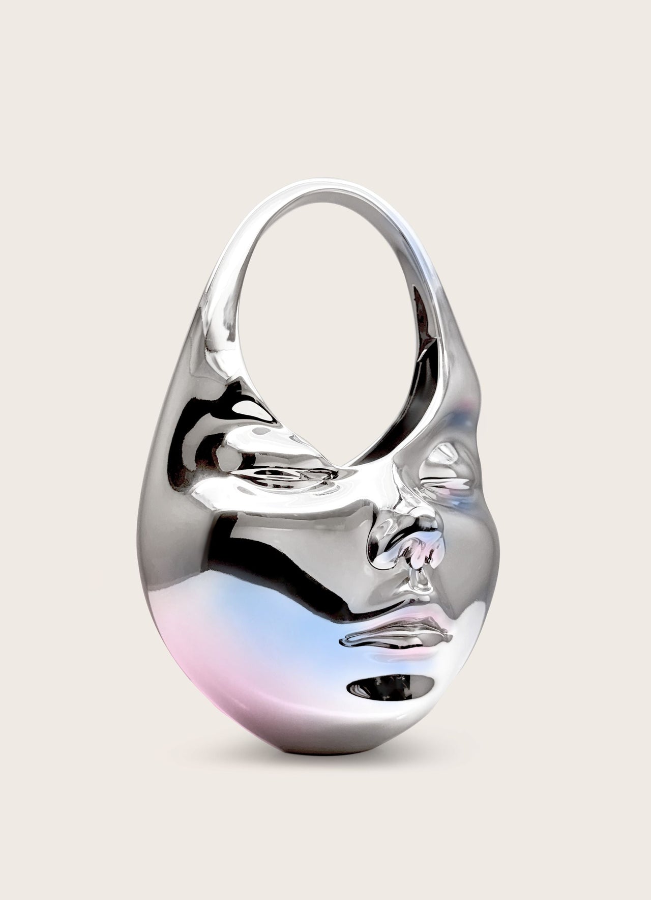 Lillian Face 新月形頂部手挽袋-銀色