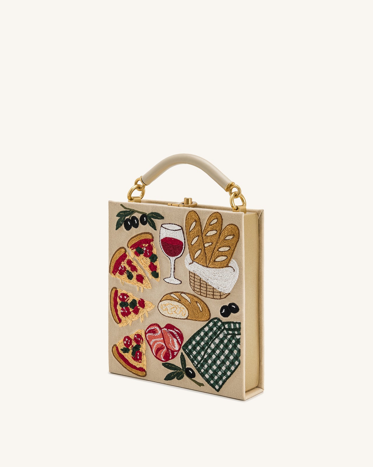 Elle 野餐圖案書本手挽袋 - 卡其色