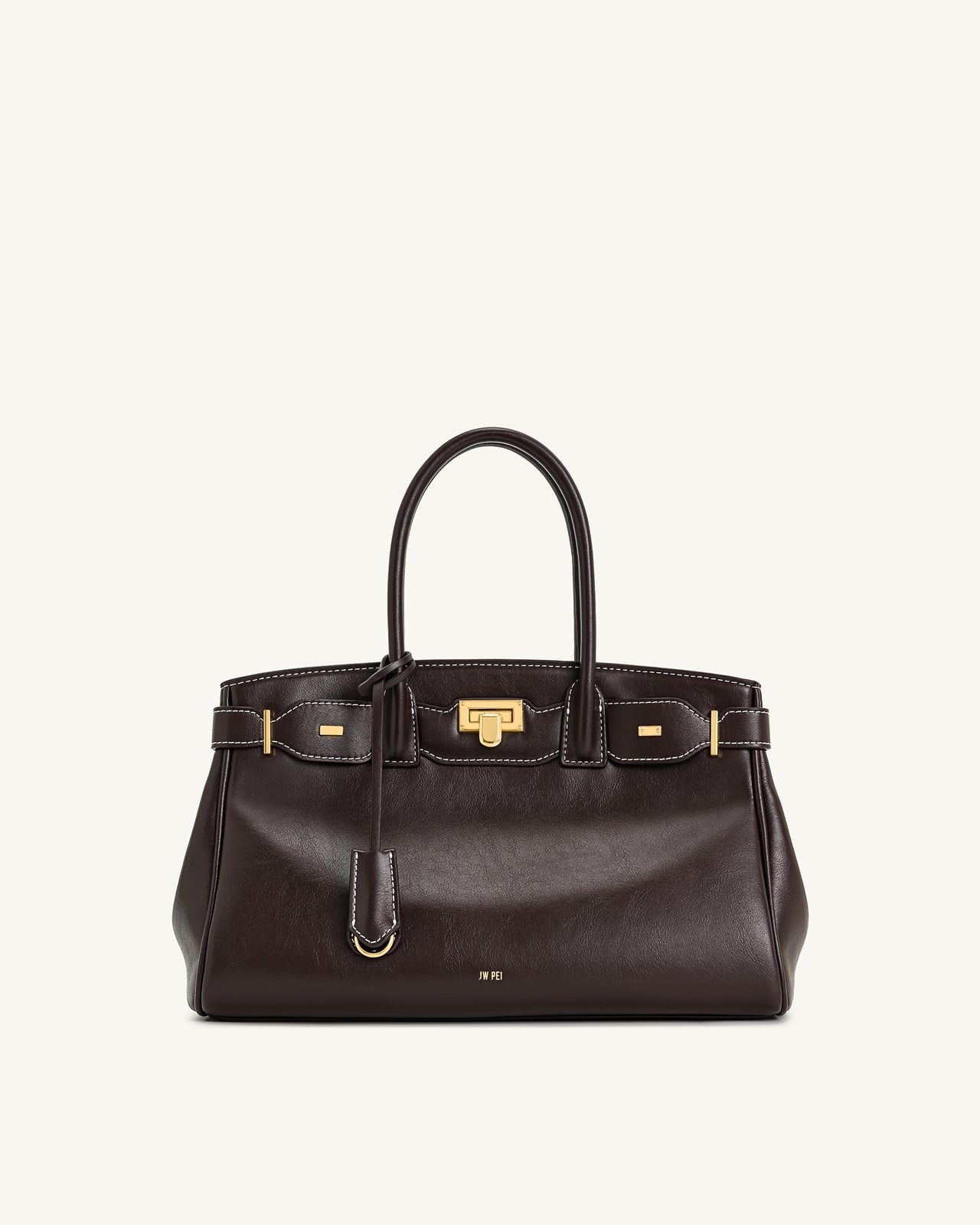 Ziva 金屬鎖頭裝飾托特袋 - 深啡色