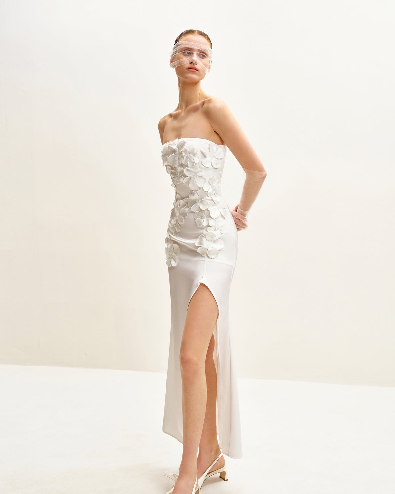 花卉刺繡長裙 - 白色