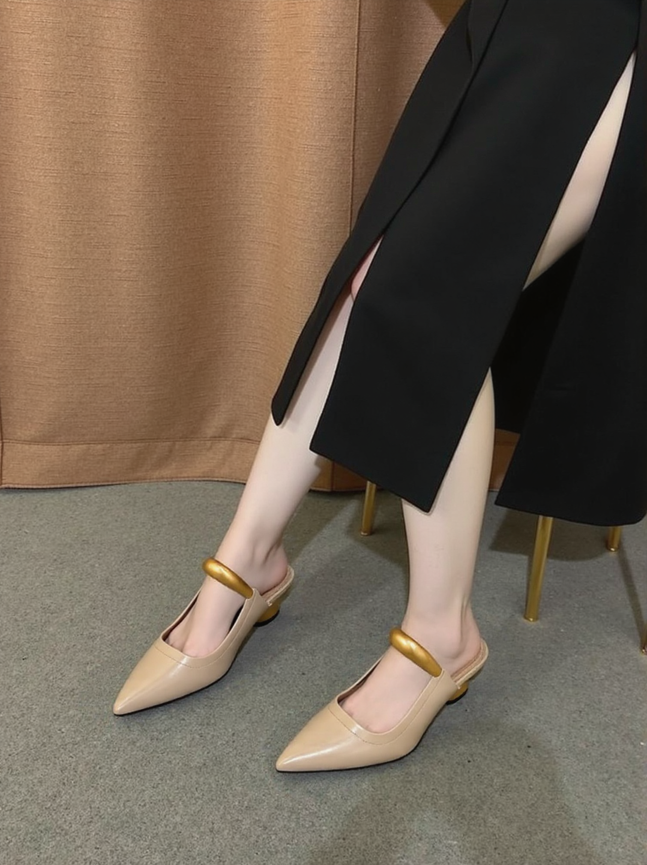 Helena 镂空穆勒鞋 - 卡其色