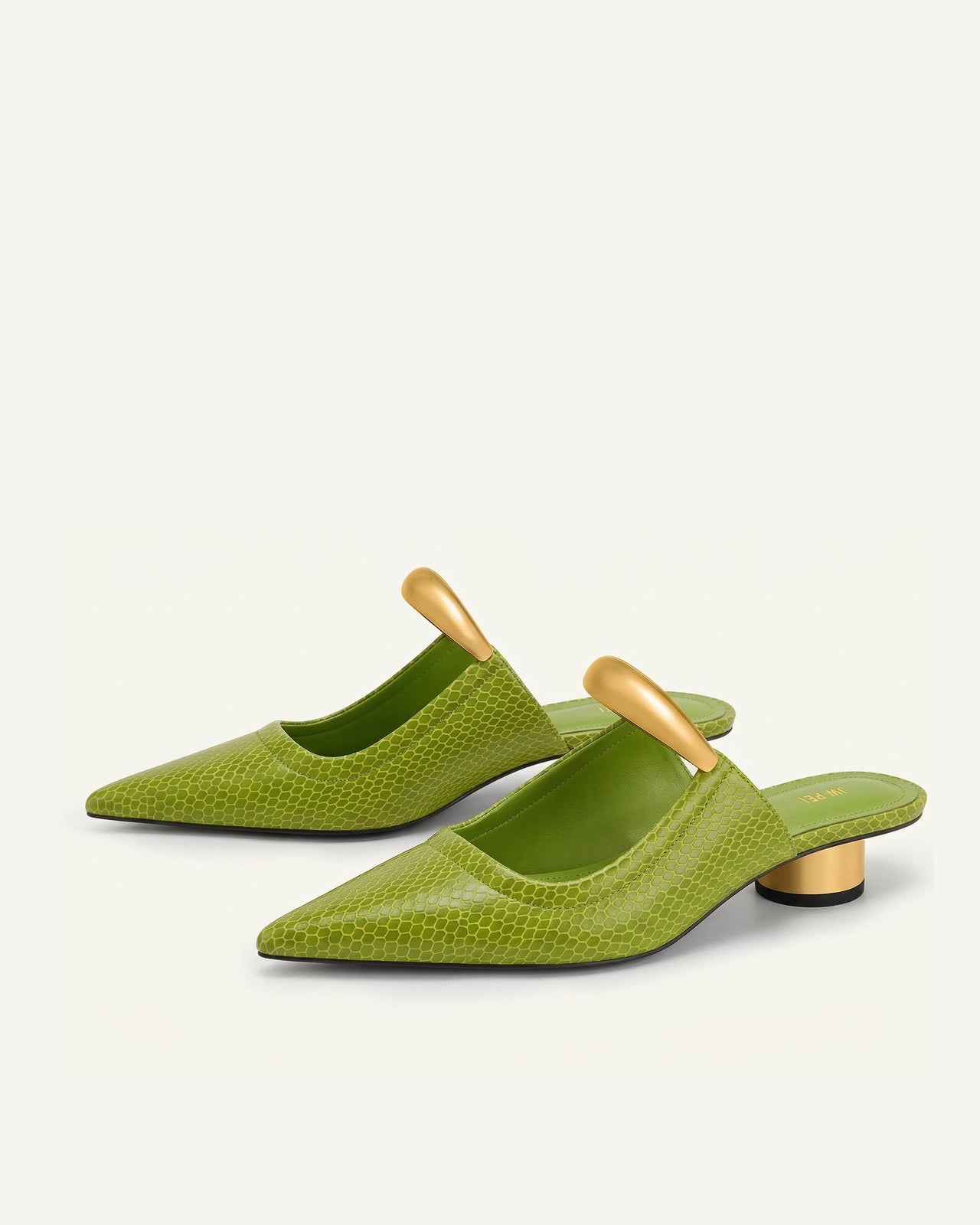 Helena 鏤空蛇紋穆勒鞋 - 綠色
