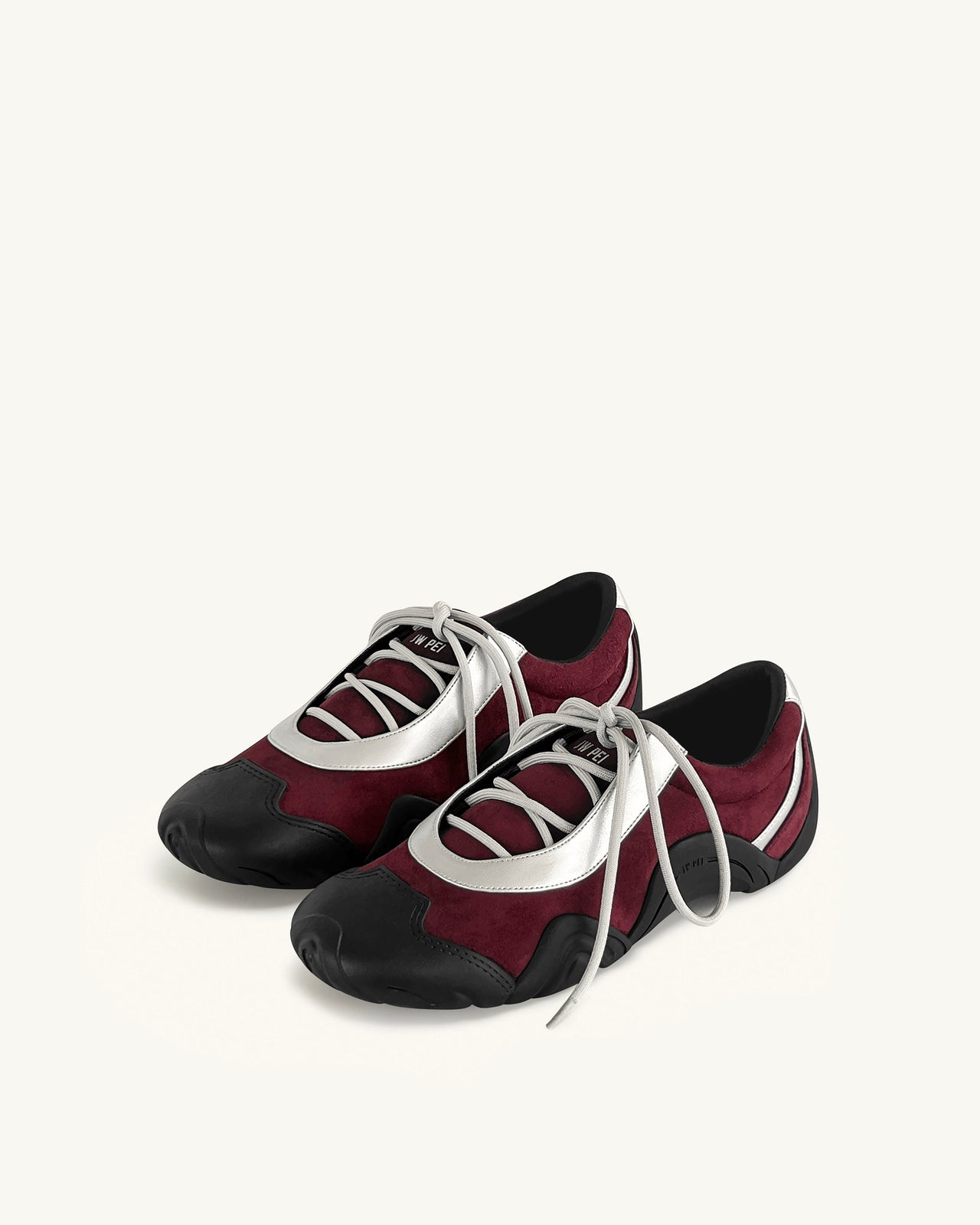 Caitlin 仿麂皮綁帶芭蕾運動鞋 - 酒紅色與淺灰色