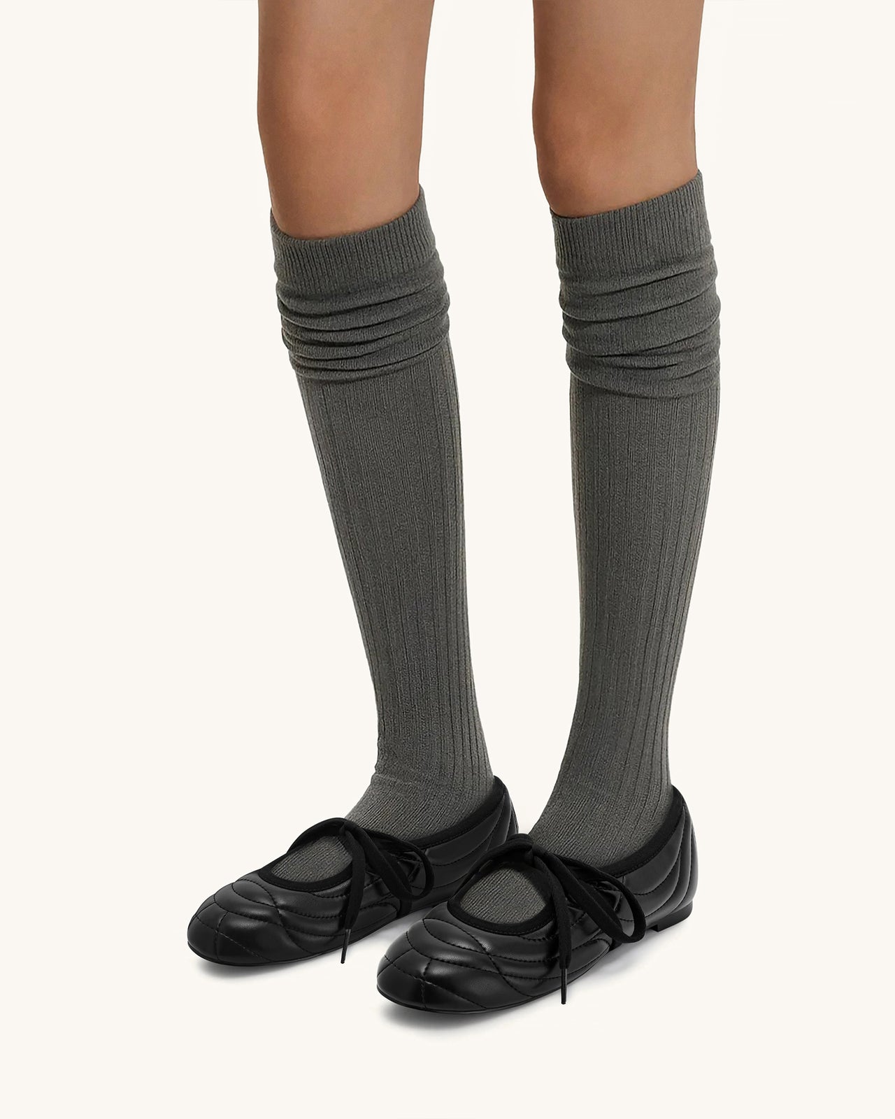 Erika 明線繫帶芭蕾平底鞋 - 黑色