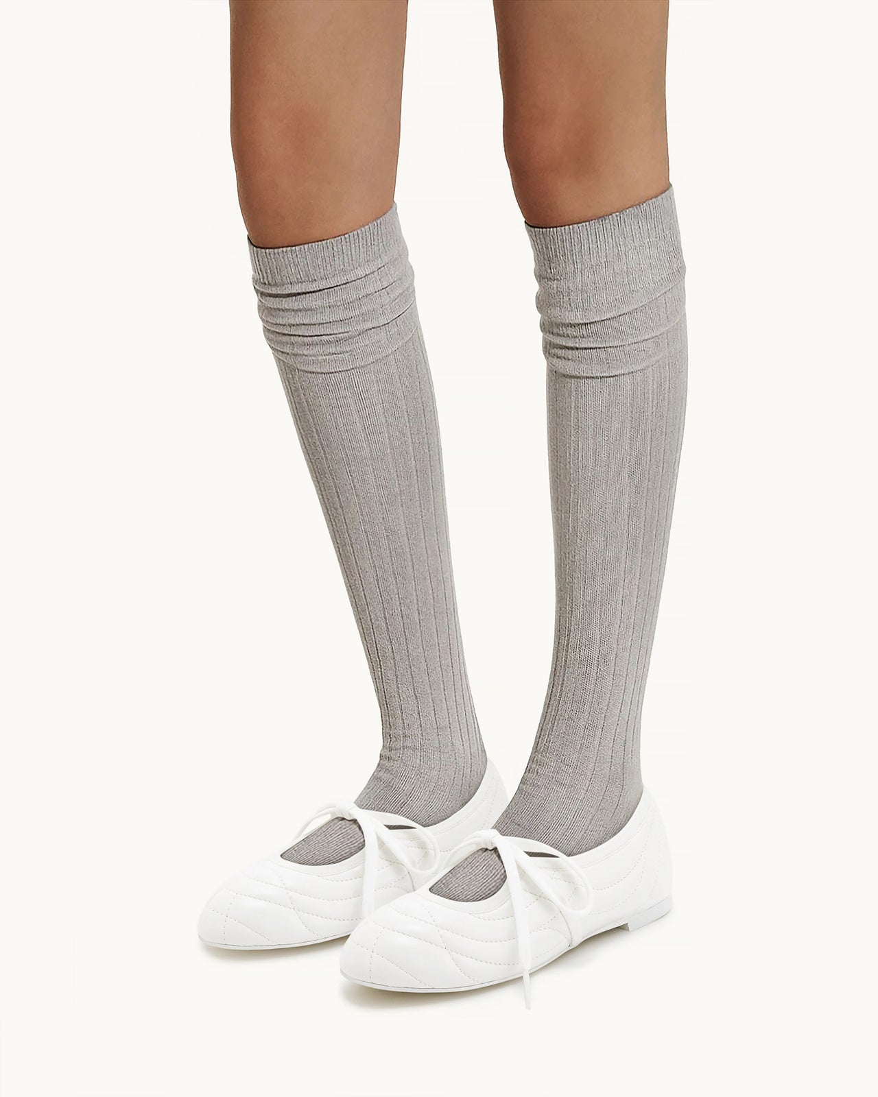 Erika 明線繫帶芭蕾平底鞋 - 白色