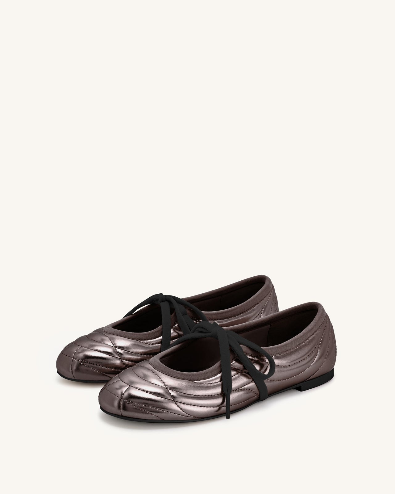 Erika 明線繫帶芭蕾平底鞋 -深啡色