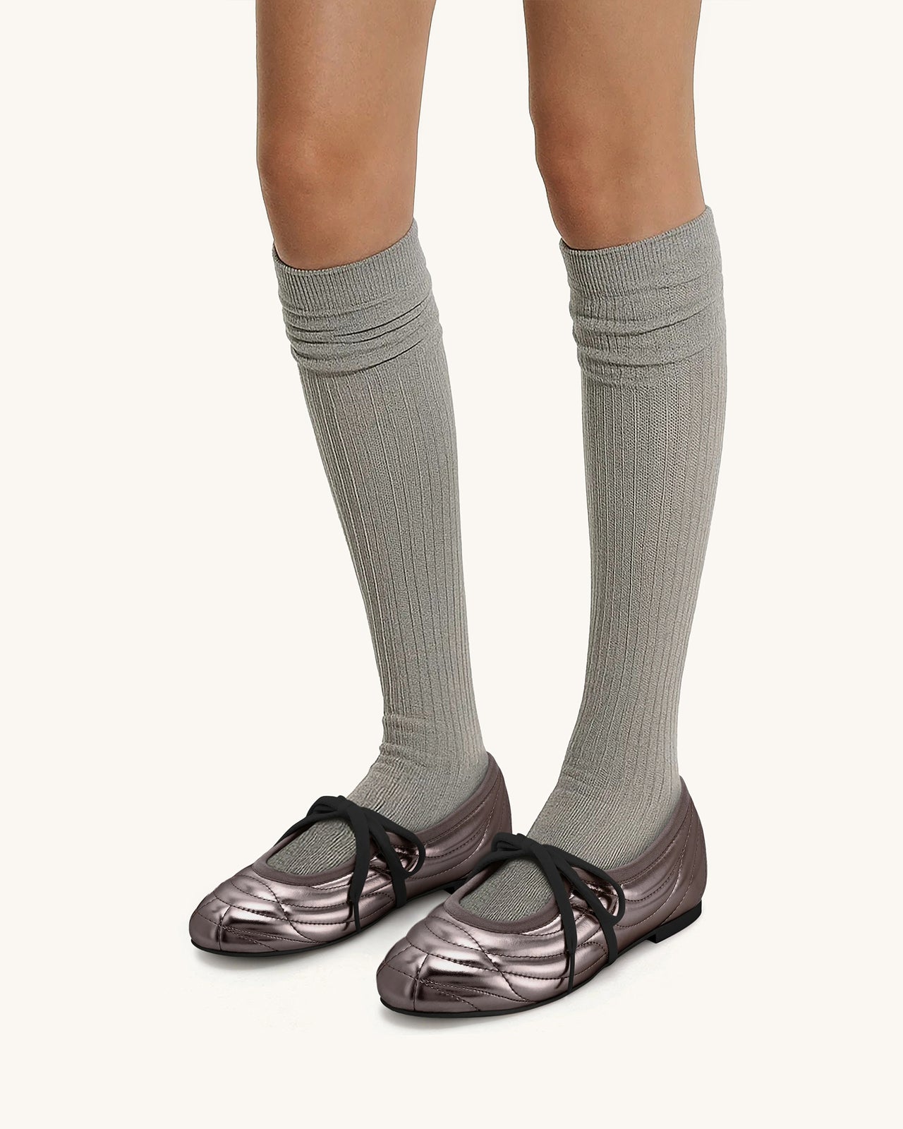 Erika 明線繫帶芭蕾平底鞋 -深啡色