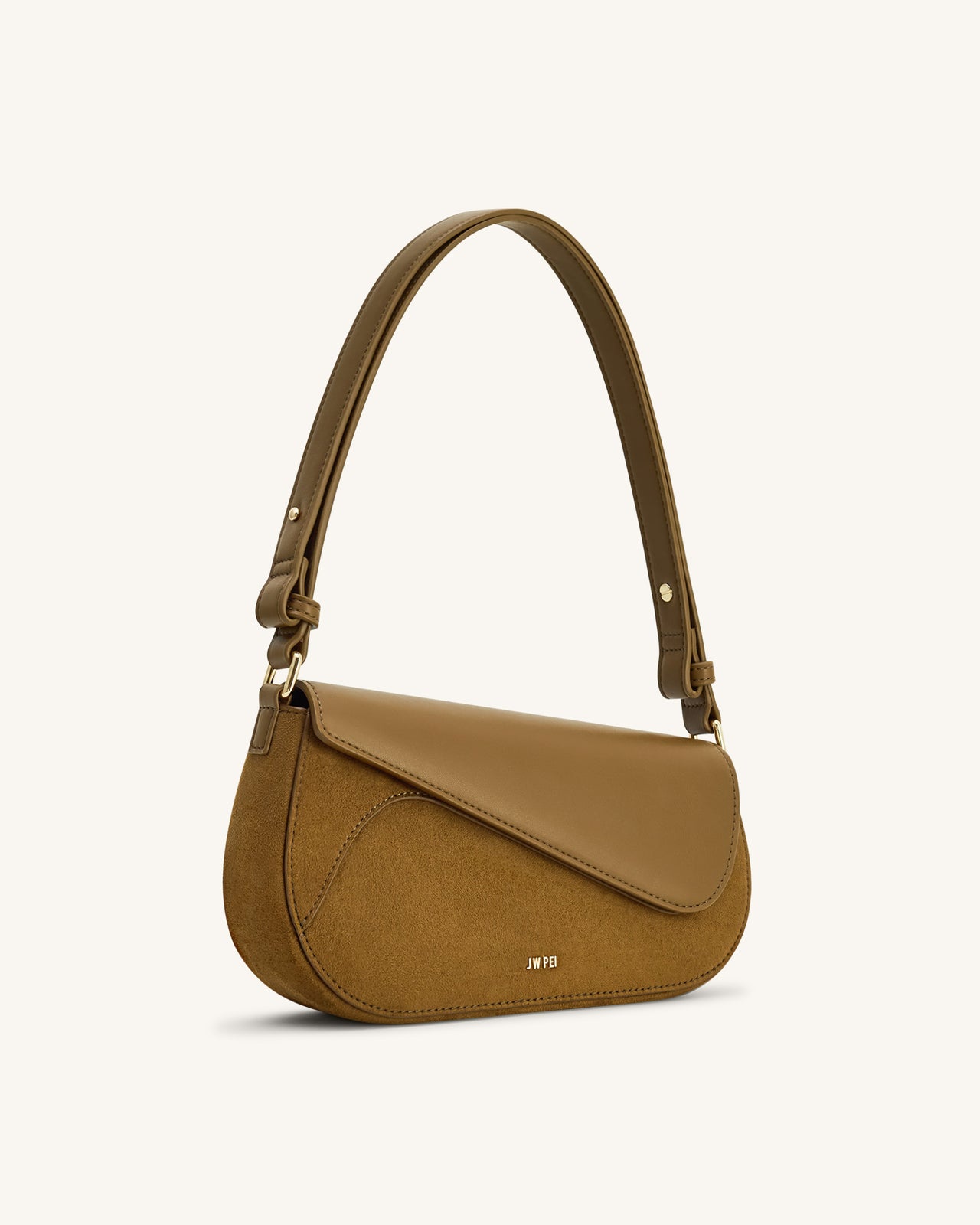 Addisyn 仿絨面拼接肩袋-橄欖綠