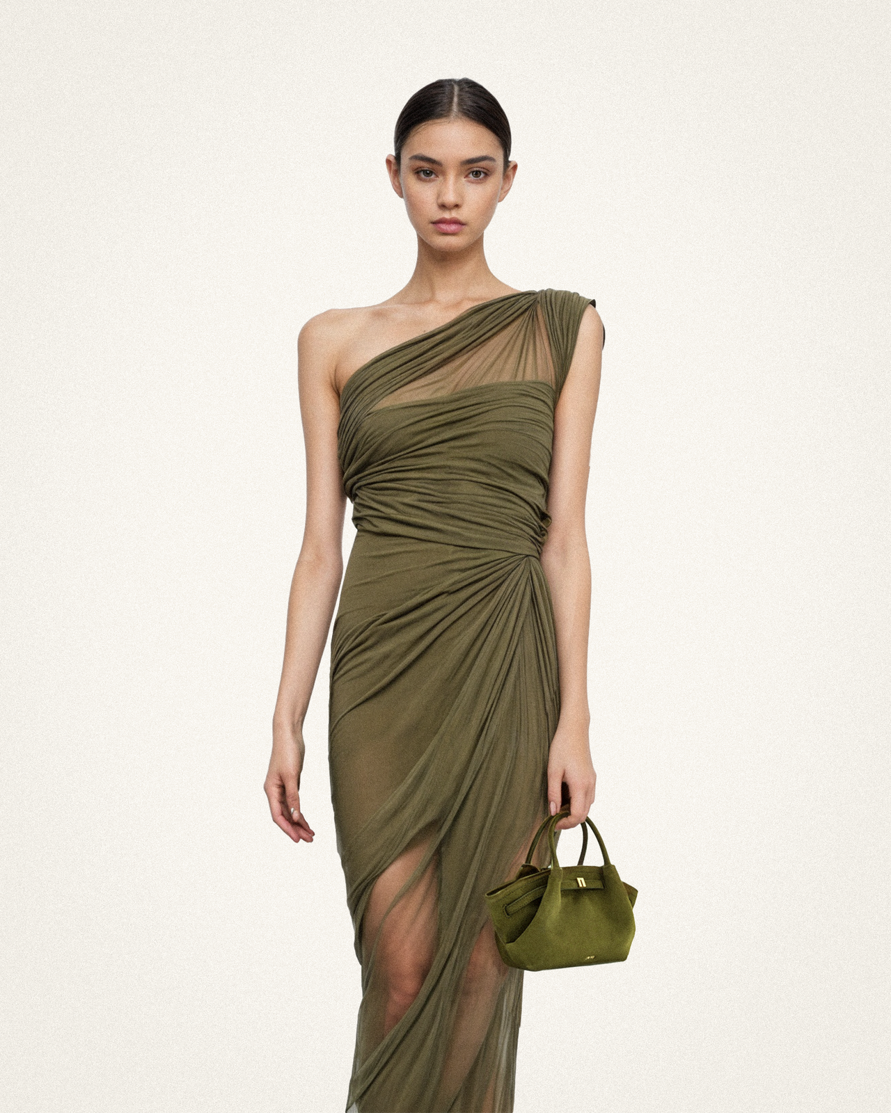 Hana 迷你仿麂皮托特包 - 深橄欖色