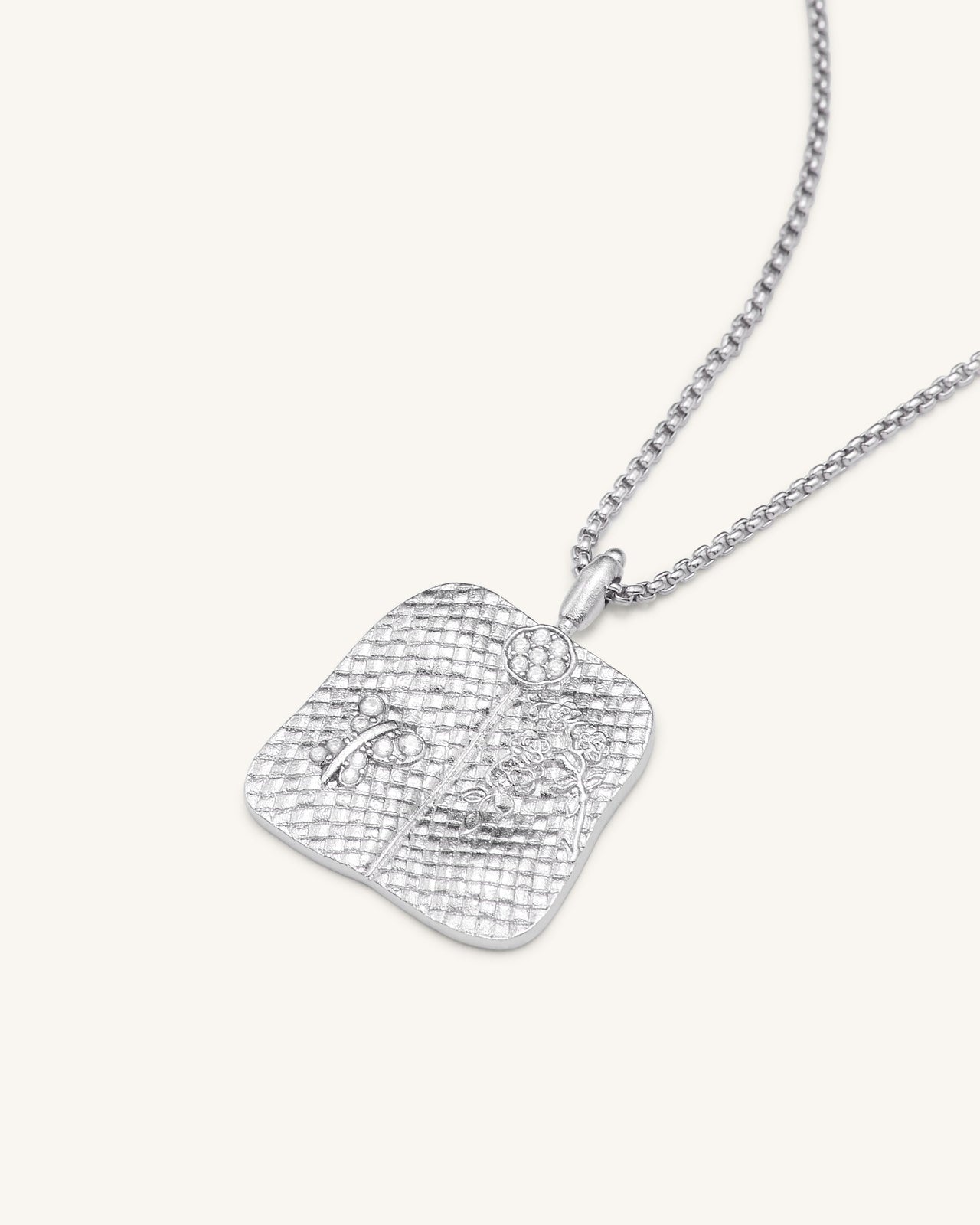 車前草扇形吊墜項鍊 - 18ct 鍍金&白色鋯石