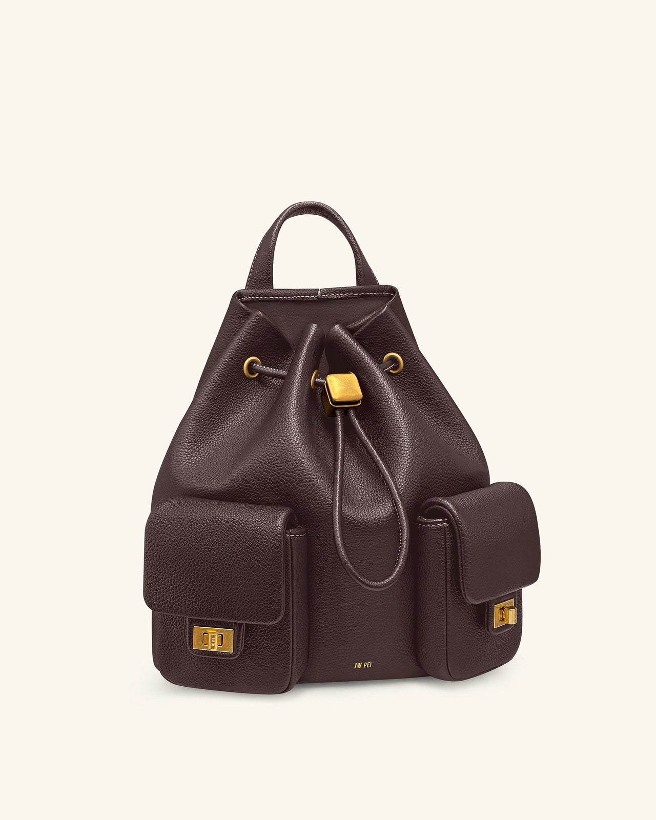 Avery 鵝卵石紋抽繩實用背包 – 深啡色