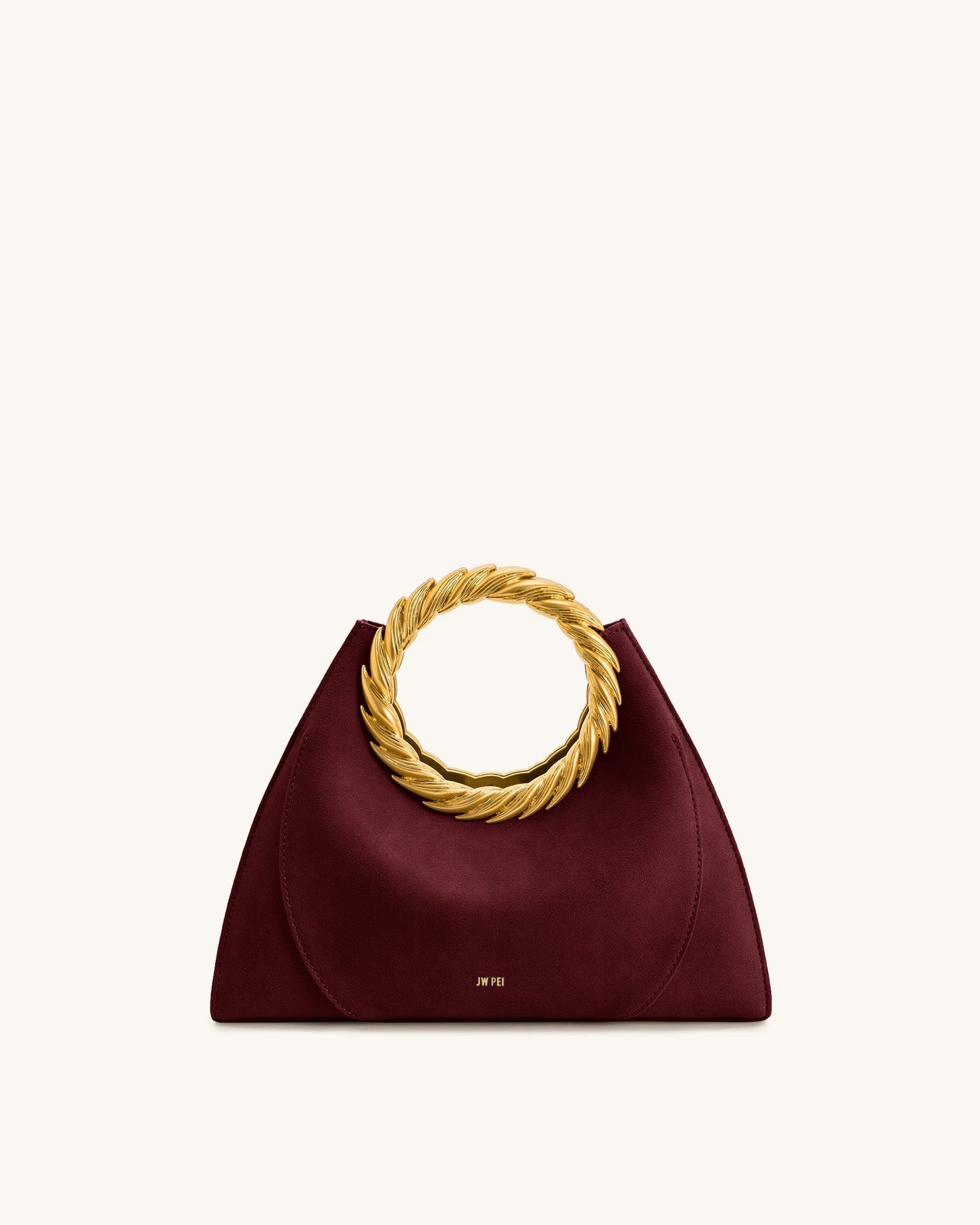 Amiya 葉形手柄仿麂皮雕塑包 - 梅洛酒紅色