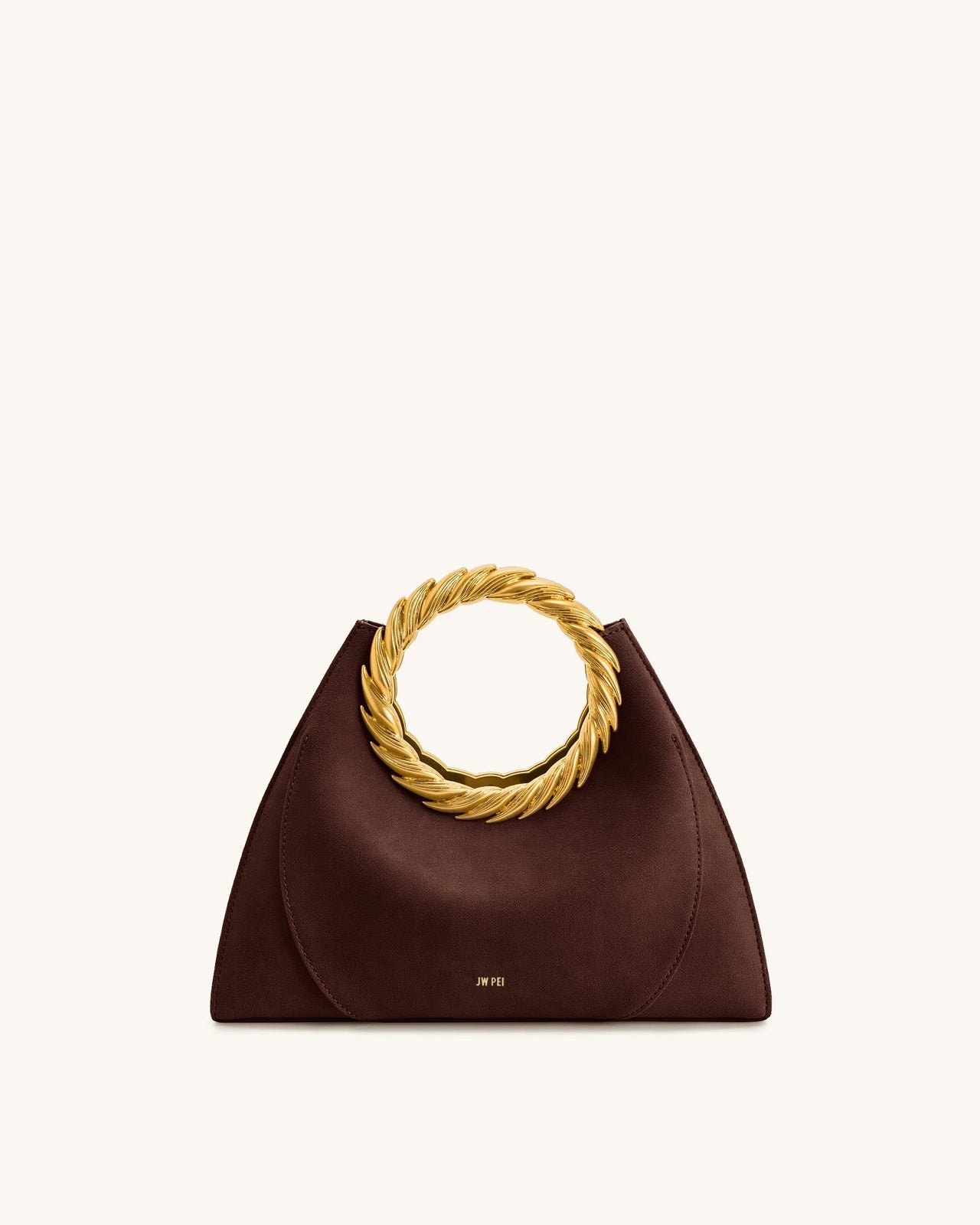 Amiya 葉形手柄仿麂皮雕塑包 - 摩卡棕色