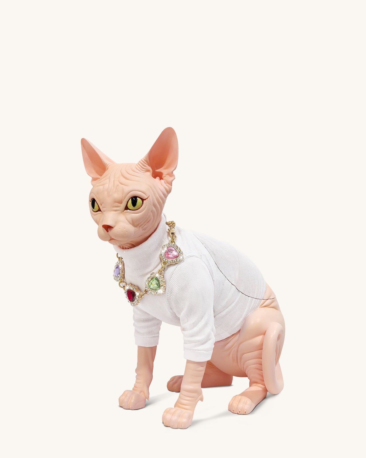 Sadie 寶石項鍊貓造型手拿包 - 白色