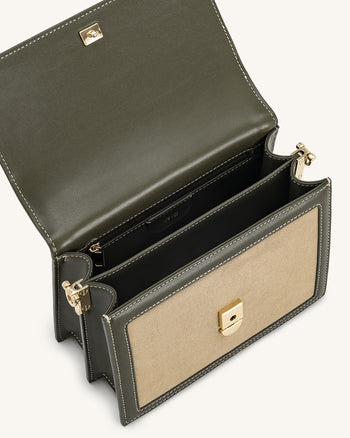 迷你翻蓋仿麂皮斜挎袋 - 綠色