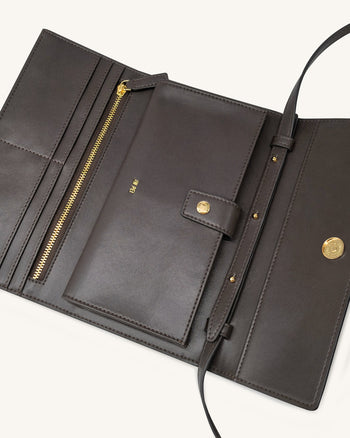 編織紋理翻蓋銀包 - 朱古力色