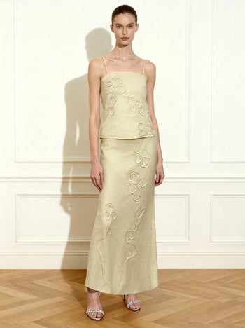 亞麻繩繡吊帶背心 - 原色