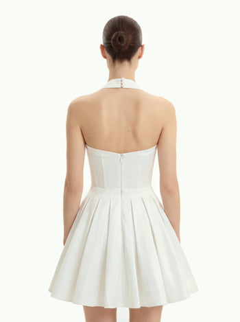 褶飾馬甲掛頸短連身裙 - 白色