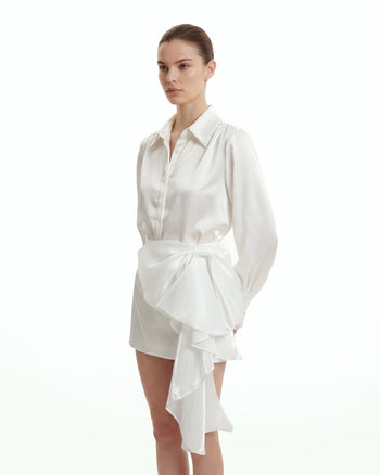 垂墜蝴蝶結短裙 - 白色